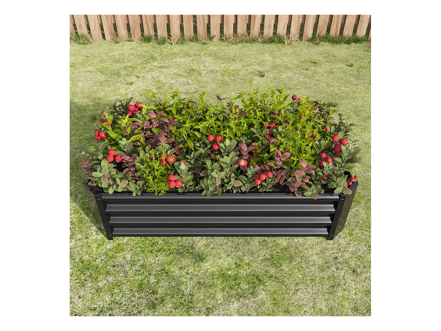 Jardinière en métal, robuste, acier galvanisé, sans fond, pour légumes et fleurs, noir (120x60x30 cm)