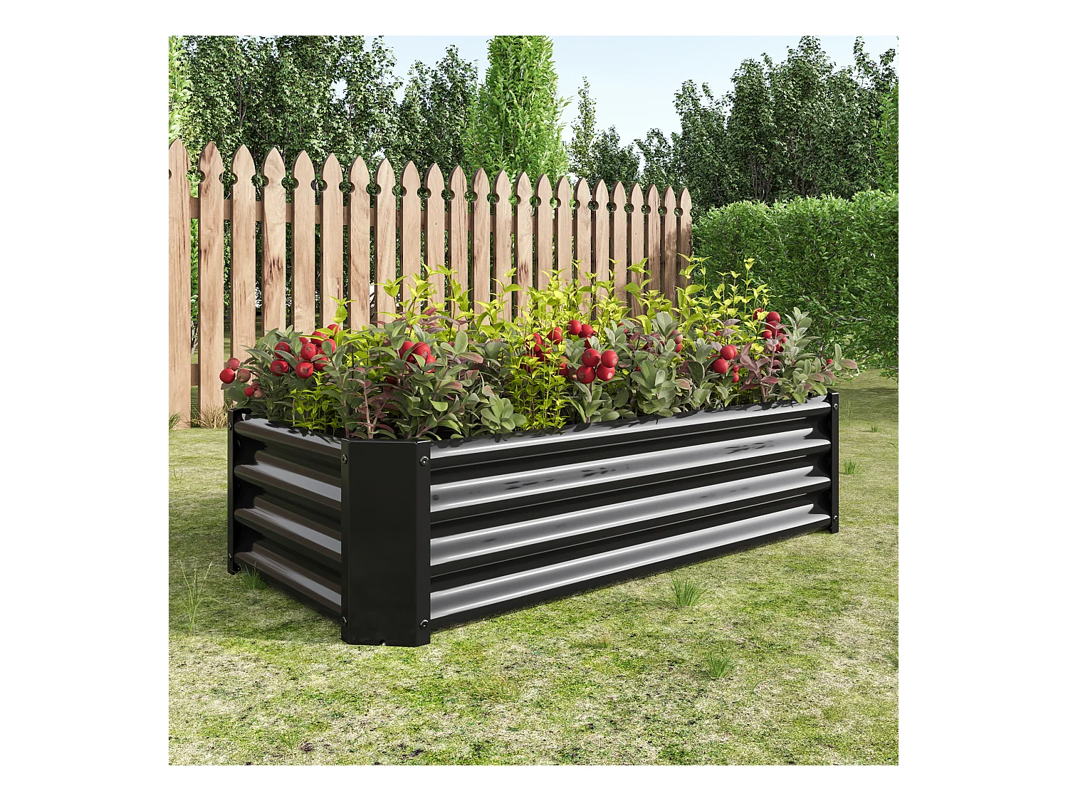 Jardinière en métal, robuste, acier galvanisé, sans fond, pour légumes et fleurs, noir (120x60x30 cm)