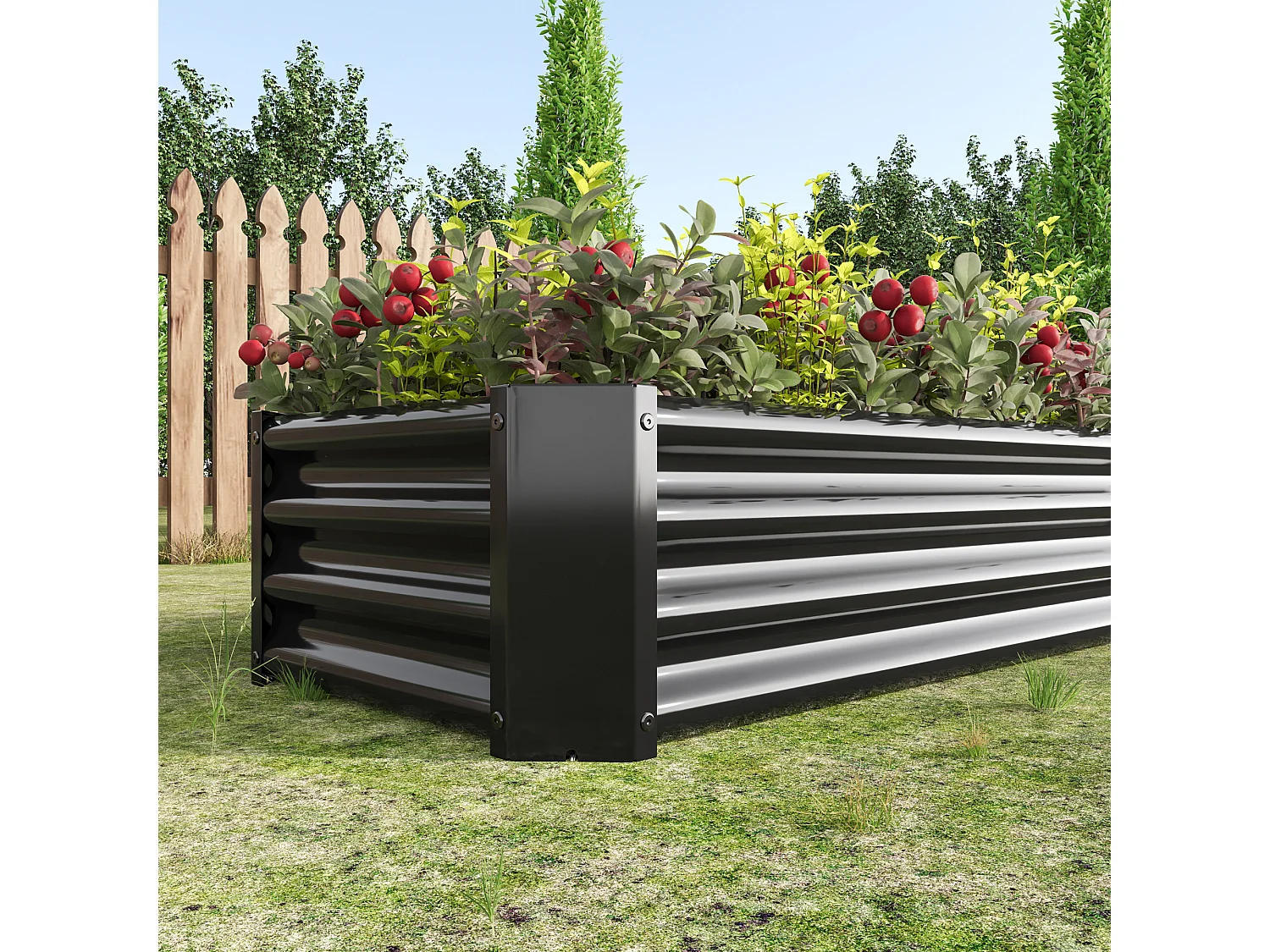 Jardinière en métal, robuste, acier galvanisé, sans fond, pour légumes et fleurs, noir (120x60x30 cm)