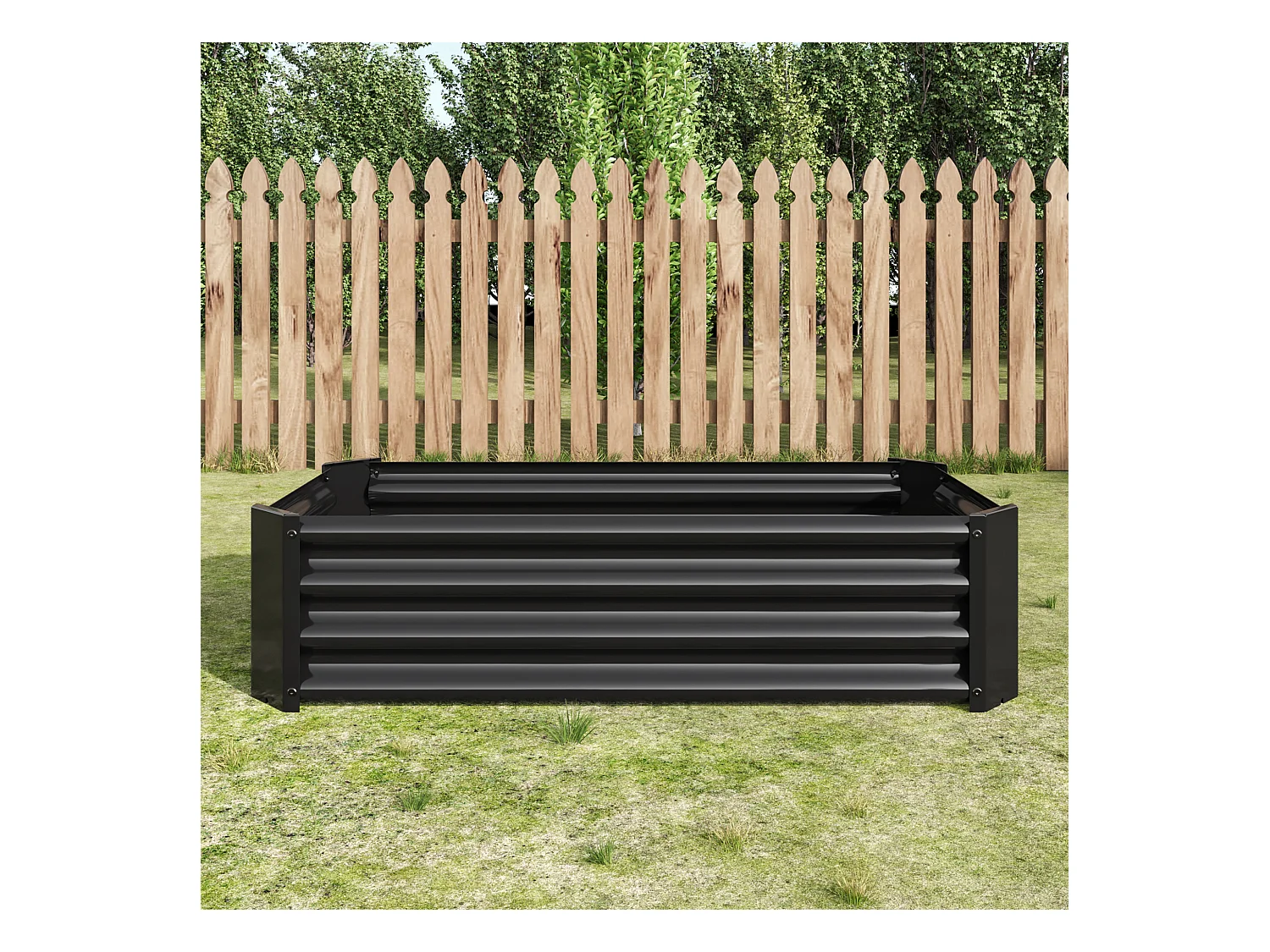 Jardinière en métal, robuste, acier galvanisé, sans fond, pour légumes et fleurs, noir (120x60x30 cm)