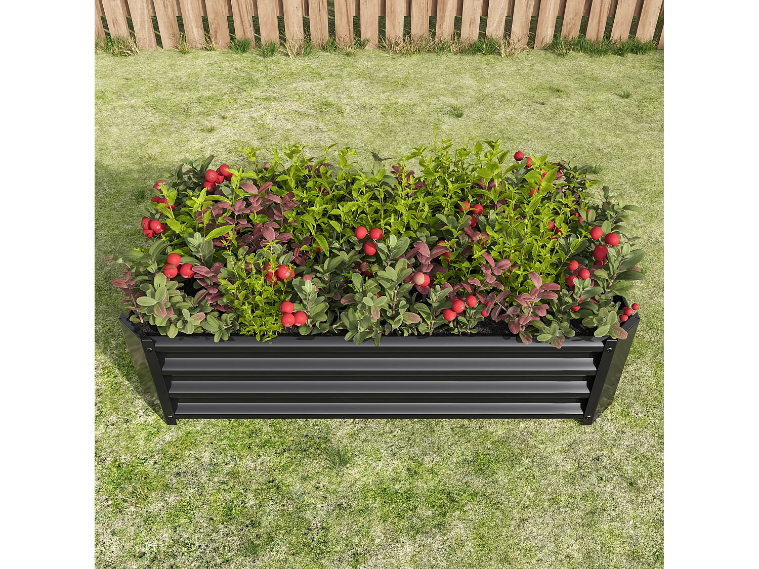 Jardinière en métal, robuste, acier galvanisé, sans fond, pour légumes et fleurs, noir (120x60x30 cm)
