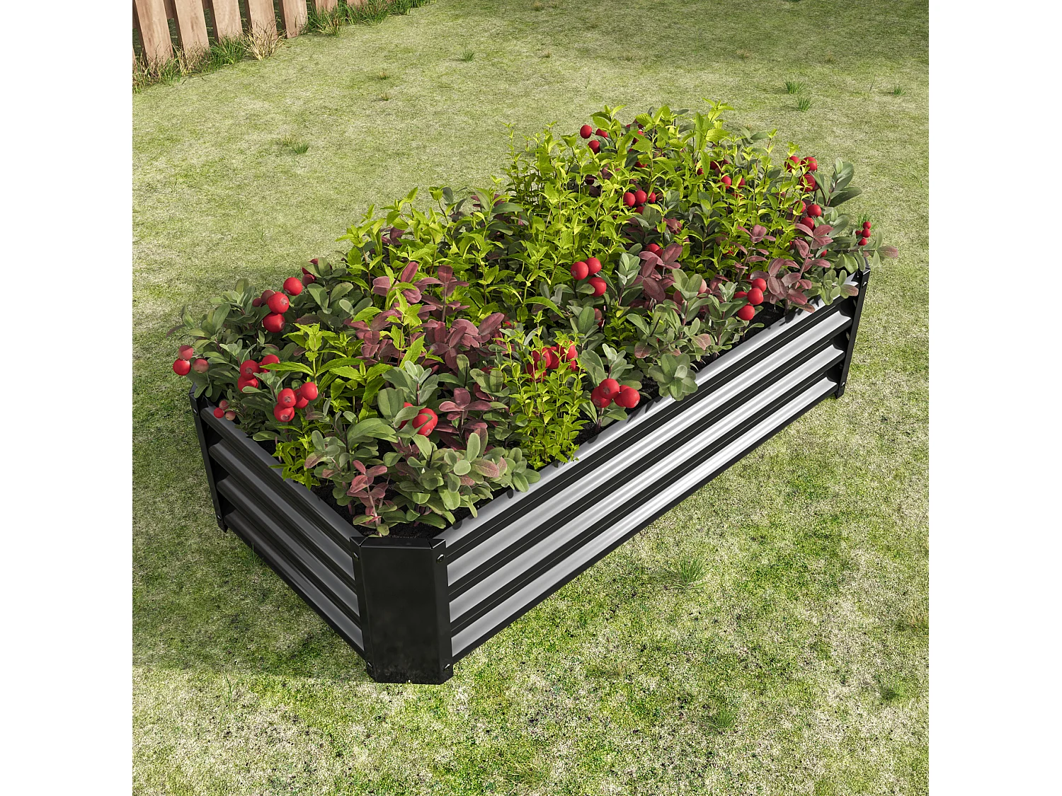 Jardinière en métal, robuste, acier galvanisé, sans fond, pour légumes et fleurs, noir (120x60x30 cm)