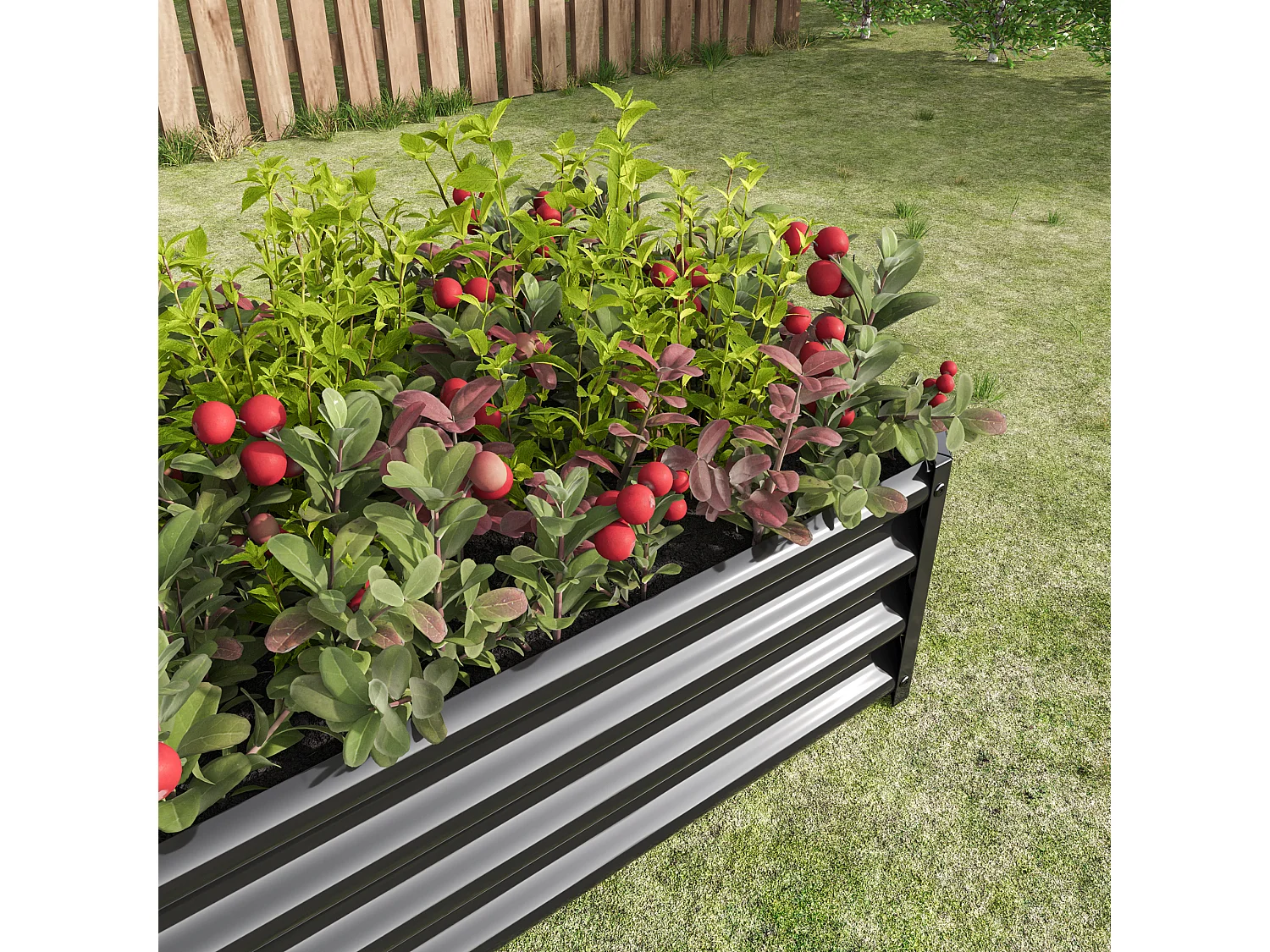 Jardinière en métal, robuste, acier galvanisé, sans fond, pour légumes et fleurs, noir (120x60x30 cm)