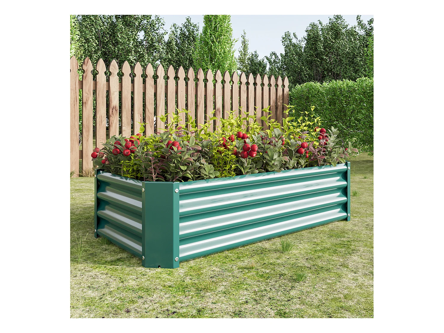 Jardinière en métal, acier galvanisé, sans fond, pour légumes, herbes et fleurs, vert (120x60x30 cm)