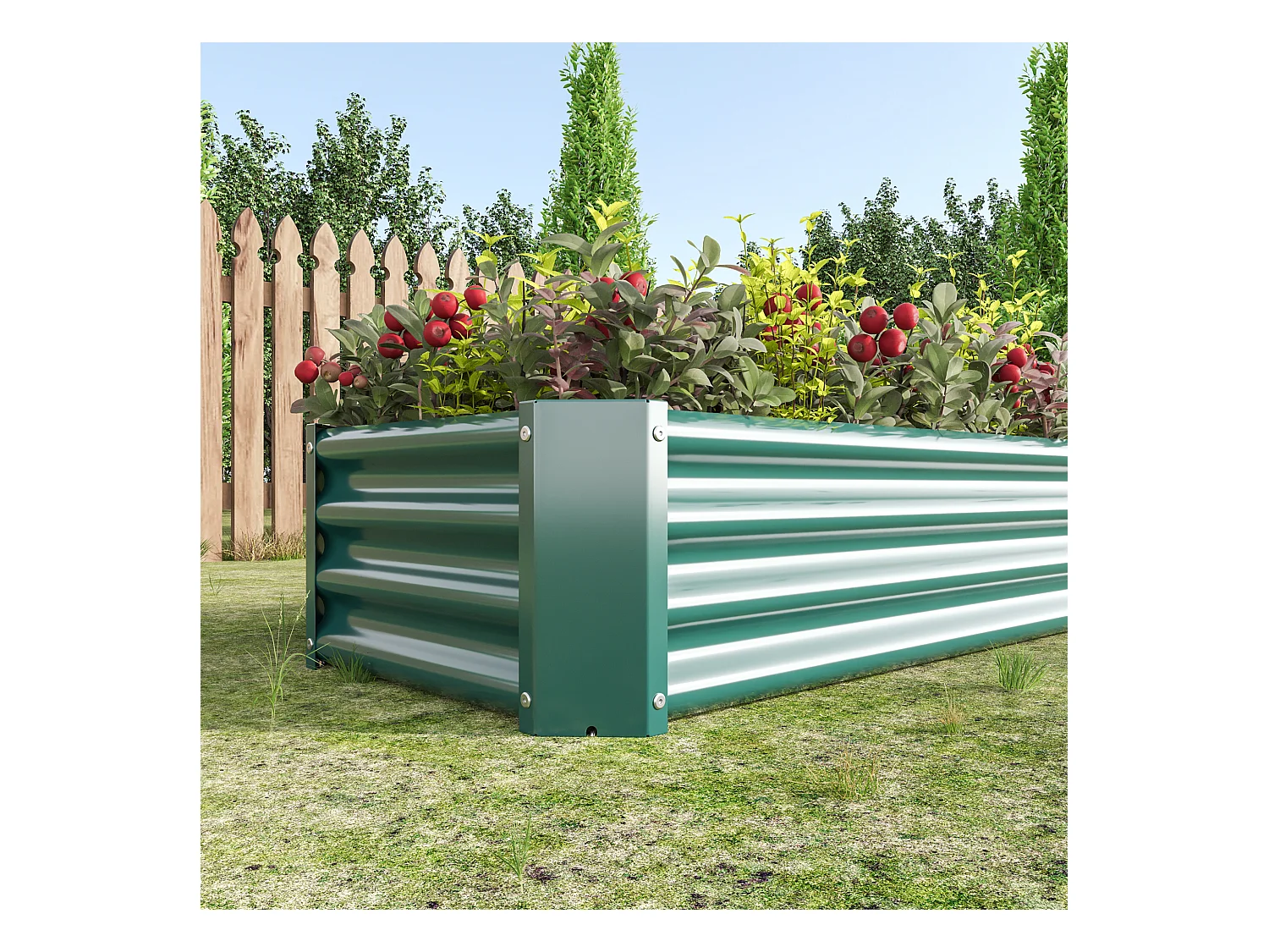 Jardinière en métal, acier galvanisé, sans fond, pour légumes, herbes et fleurs, vert (120x60x30 cm)