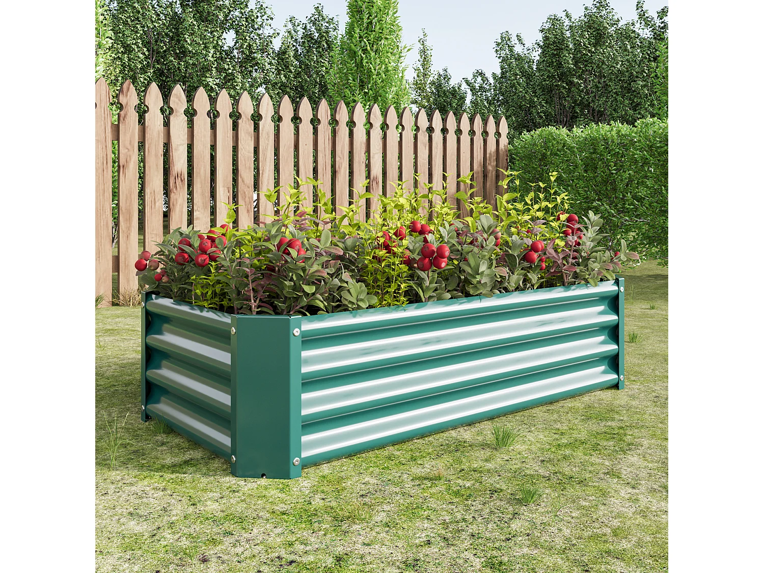 Jardinière en métal, acier galvanisé, sans fond, pour légumes, herbes et fleurs, vert (120x60x30 cm)