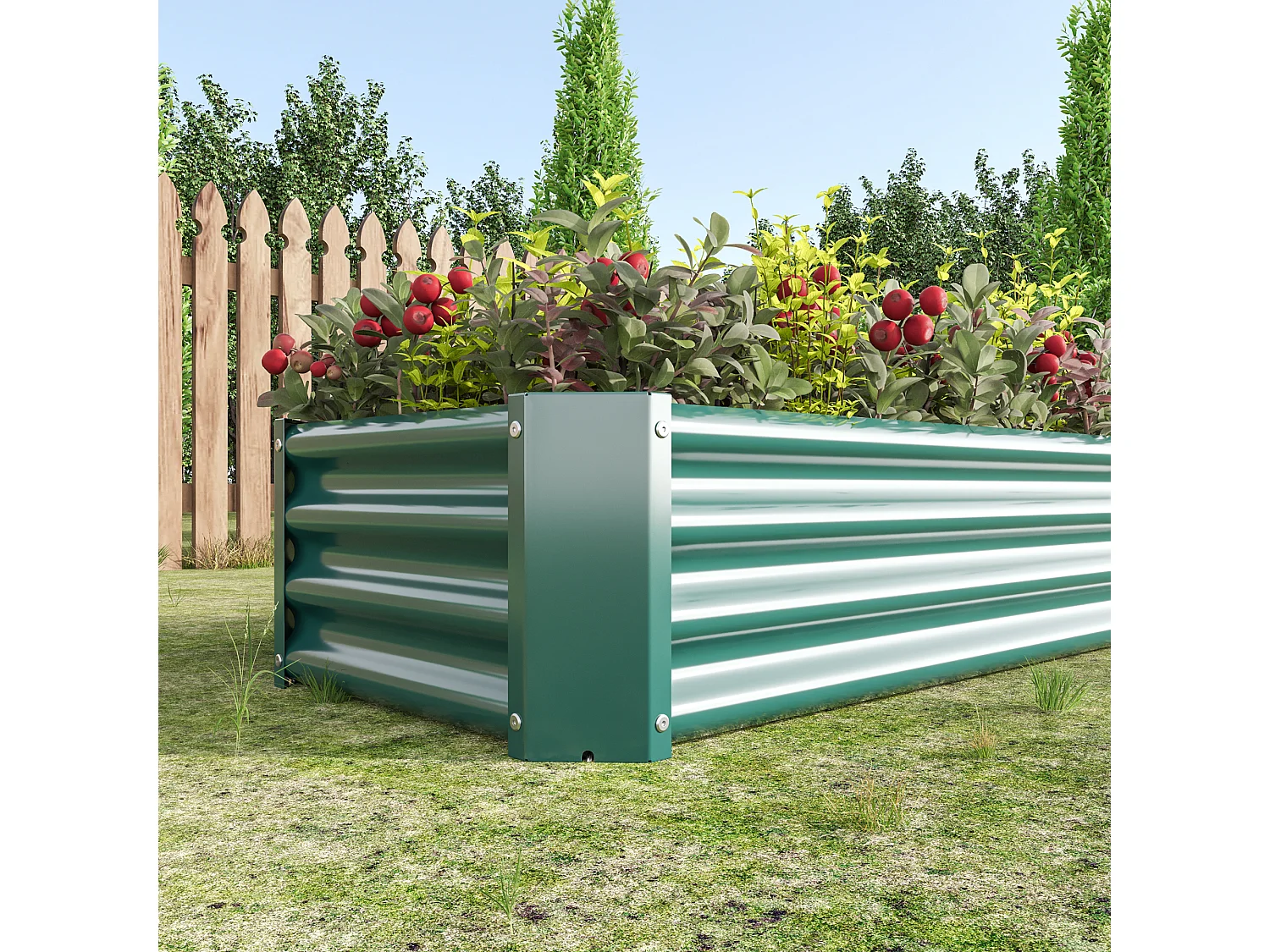 Jardinière en métal, acier galvanisé, sans fond, pour légumes, herbes et fleurs, vert (120x60x30 cm)