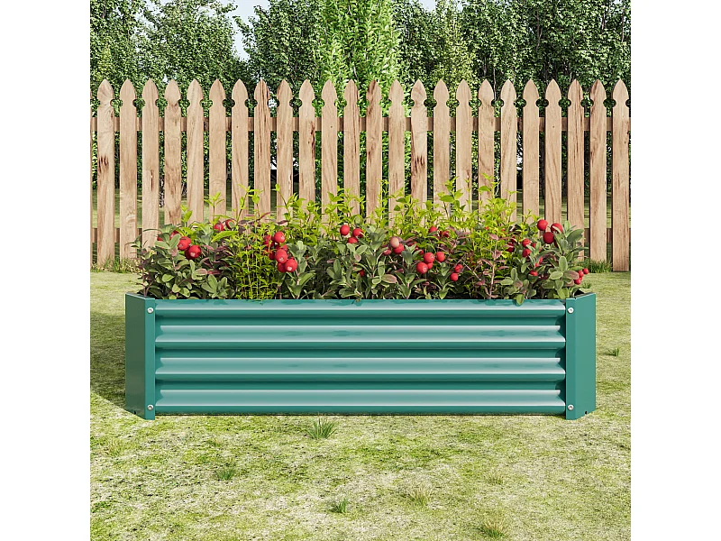 Jardinière en métal, acier galvanisé, sans fond, pour légumes, herbes et fleurs, vert (120x60x30 cm)