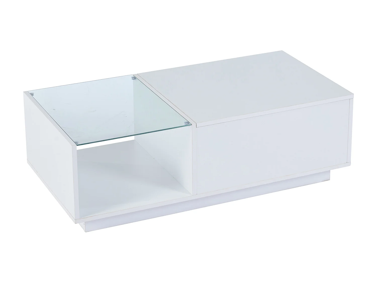Table basse réglable en hauteur avec LED, panneau de particules, blanc, rangement intégré et éclairage personnalisable (100x50x33-46.5cm)