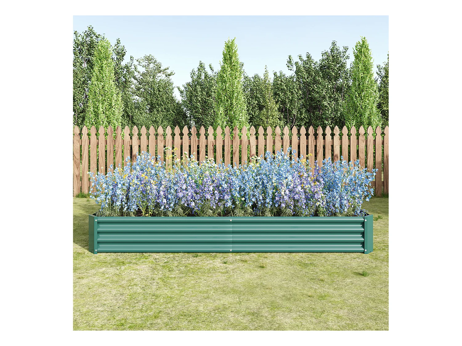 Jardinière en métal, acier galvanisé, sans fond, pour légumes et fleurs, vert (232x113.5x30 cm)