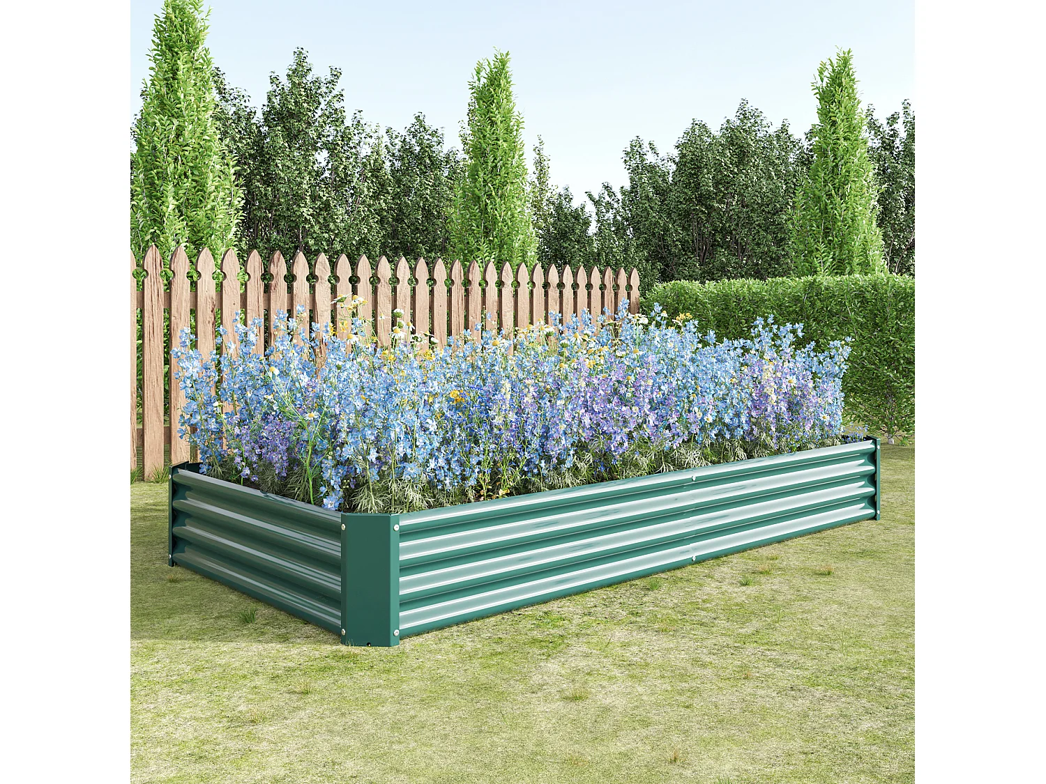 Metalen plantenbak, gegalvaniseerd staal, zonder voet, voor groenten en bloemen, groen (232x113,5x30 cm)