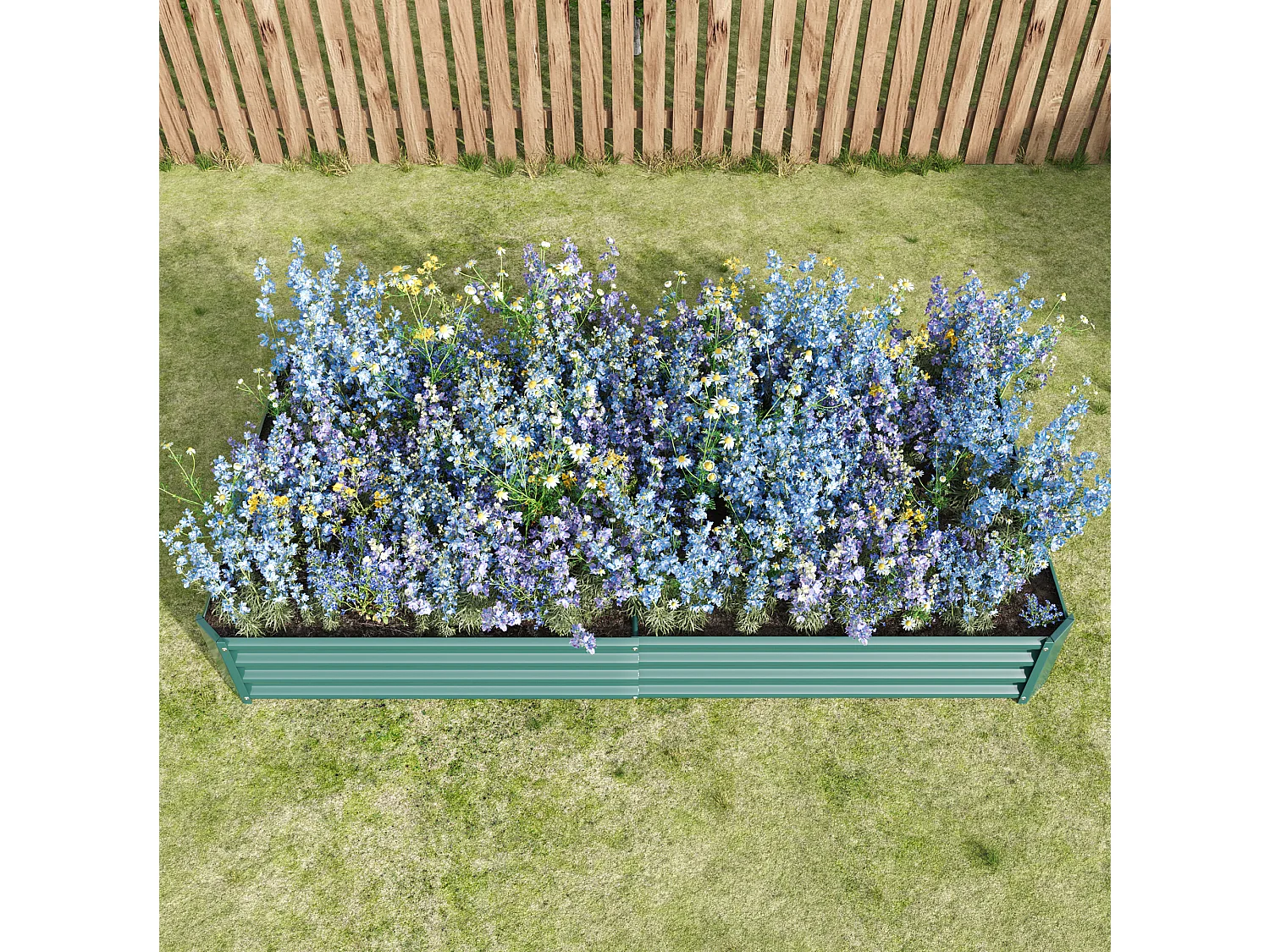 Metalen plantenbak, gegalvaniseerd staal, zonder voet, voor groenten en bloemen, groen (232x113,5x30 cm)