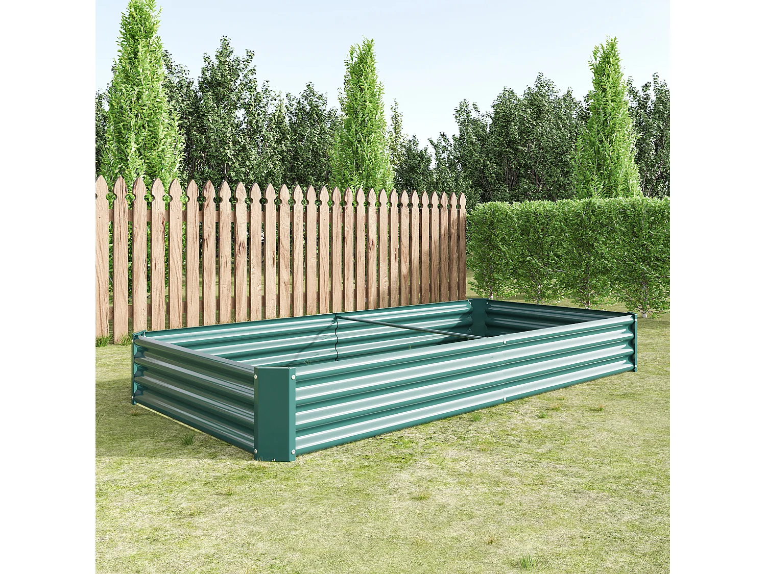 Metalen plantenbak, gegalvaniseerd staal, zonder voet, voor groenten en bloemen, groen (232x113,5x30 cm)