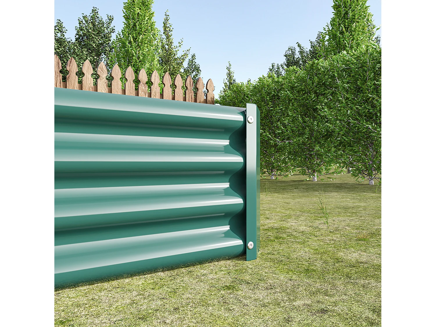 Metalen plantenbak, gegalvaniseerd staal, zonder voet, voor groenten en bloemen, groen (232x113,5x30 cm)