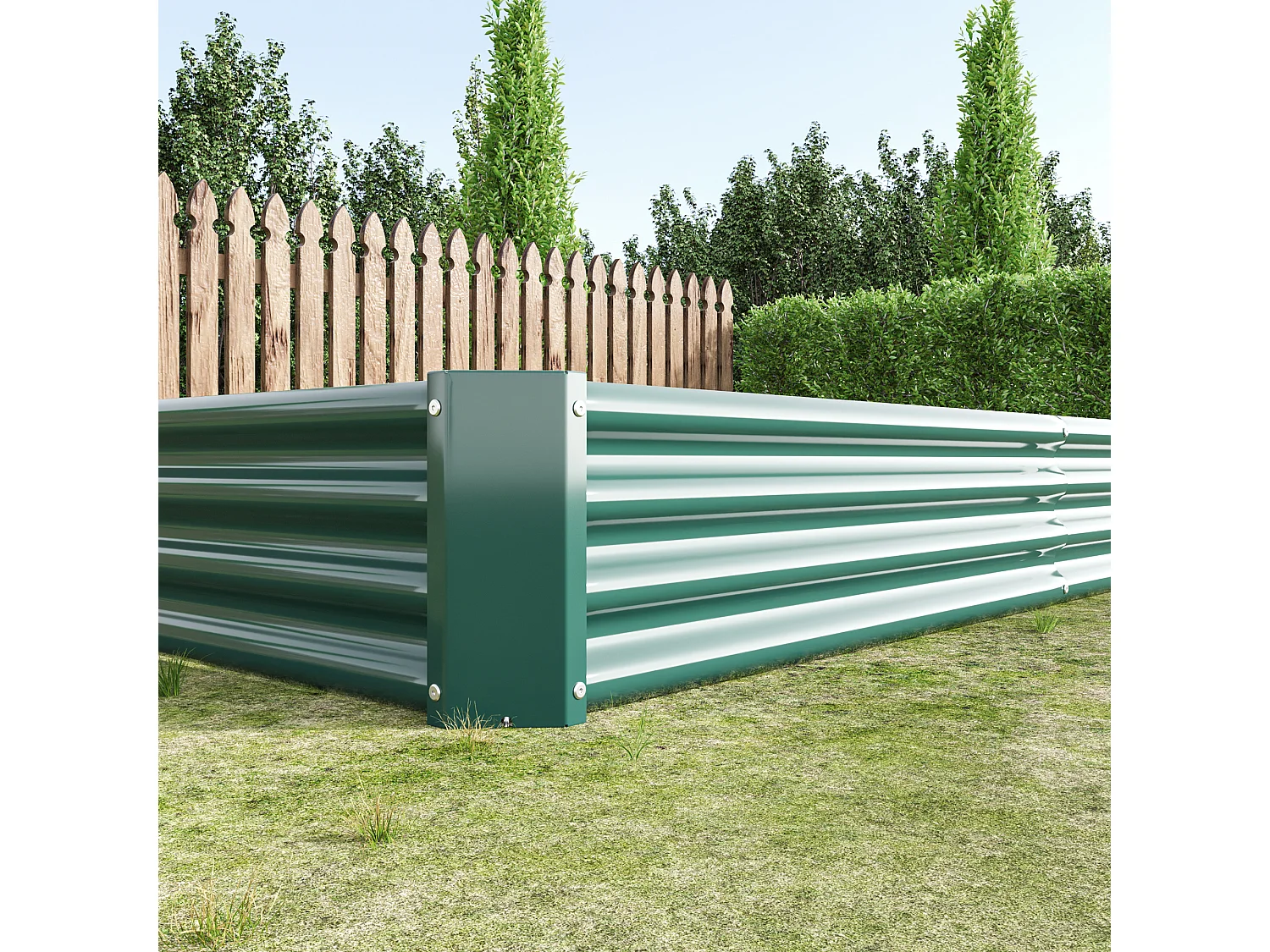 Metalen plantenbak, gegalvaniseerd staal, zonder voet, voor groenten en bloemen, groen (232x113,5x30 cm)