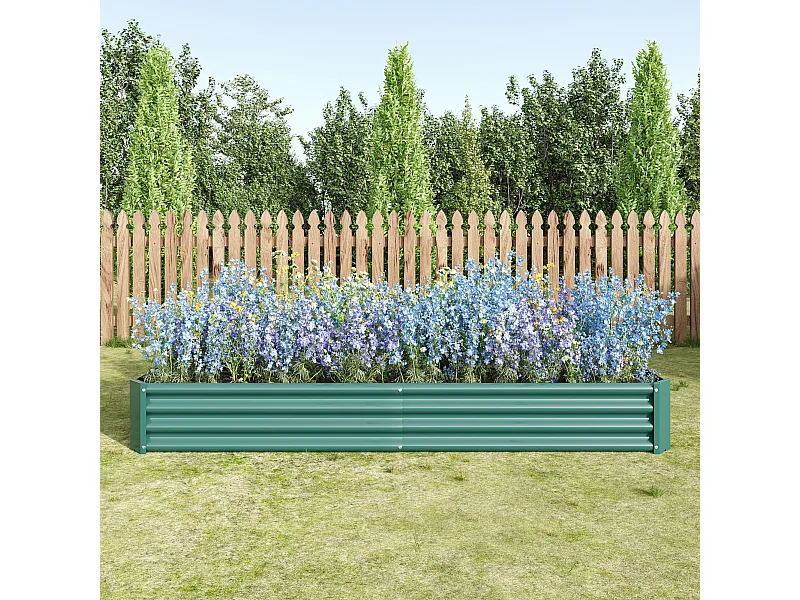 Metalen plantenbak, gegalvaniseerd staal, zonder voet, voor groenten en bloemen, groen (232x113,5x30 cm)