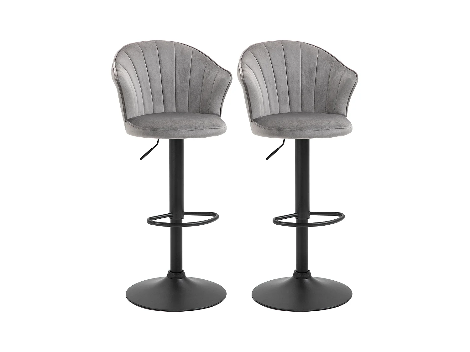 Lot de 2 tabourets de bar pivotants, réglables en hauteur, velours, gris, sans accoudoirs (51.5x57.5x93-114.5cm)