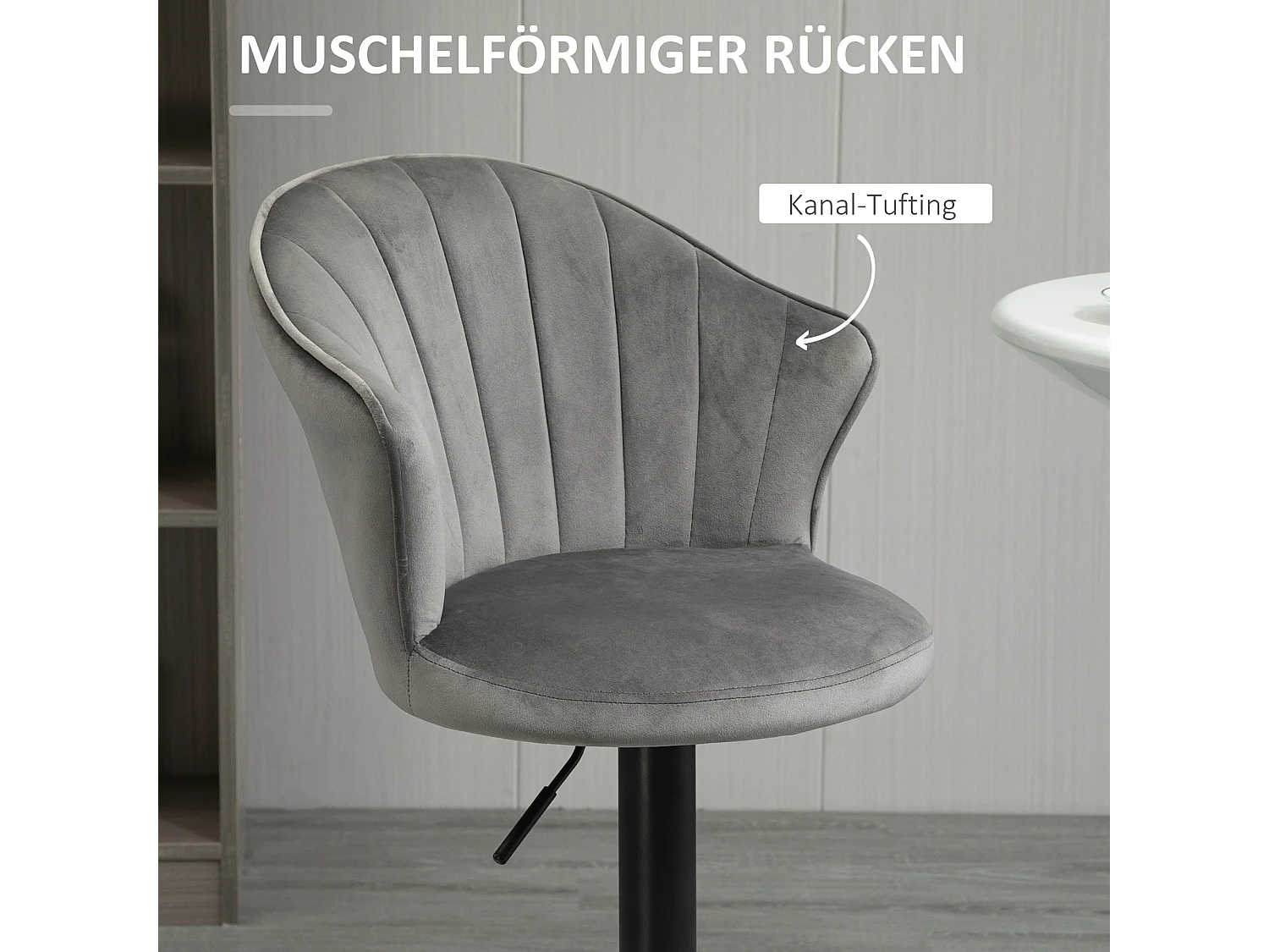 Lot de 2 tabourets de bar pivotants, réglables en hauteur, velours, gris, sans accoudoirs (51.5x57.5x93-114.5cm)