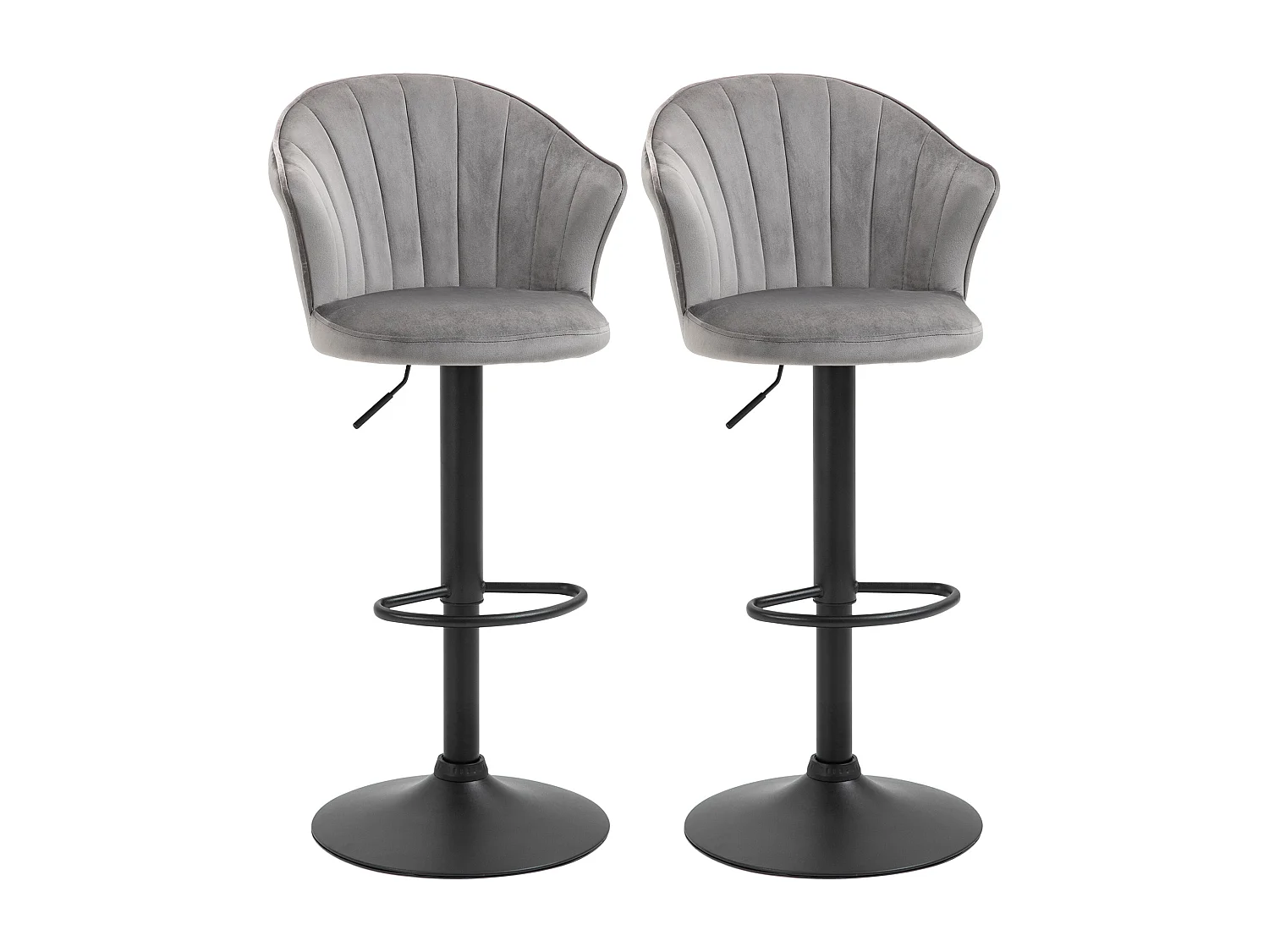 Lot de 2 tabourets de bar pivotants, réglables en hauteur, velours, gris, sans accoudoirs (51.5x57.5x93-114.5cm)