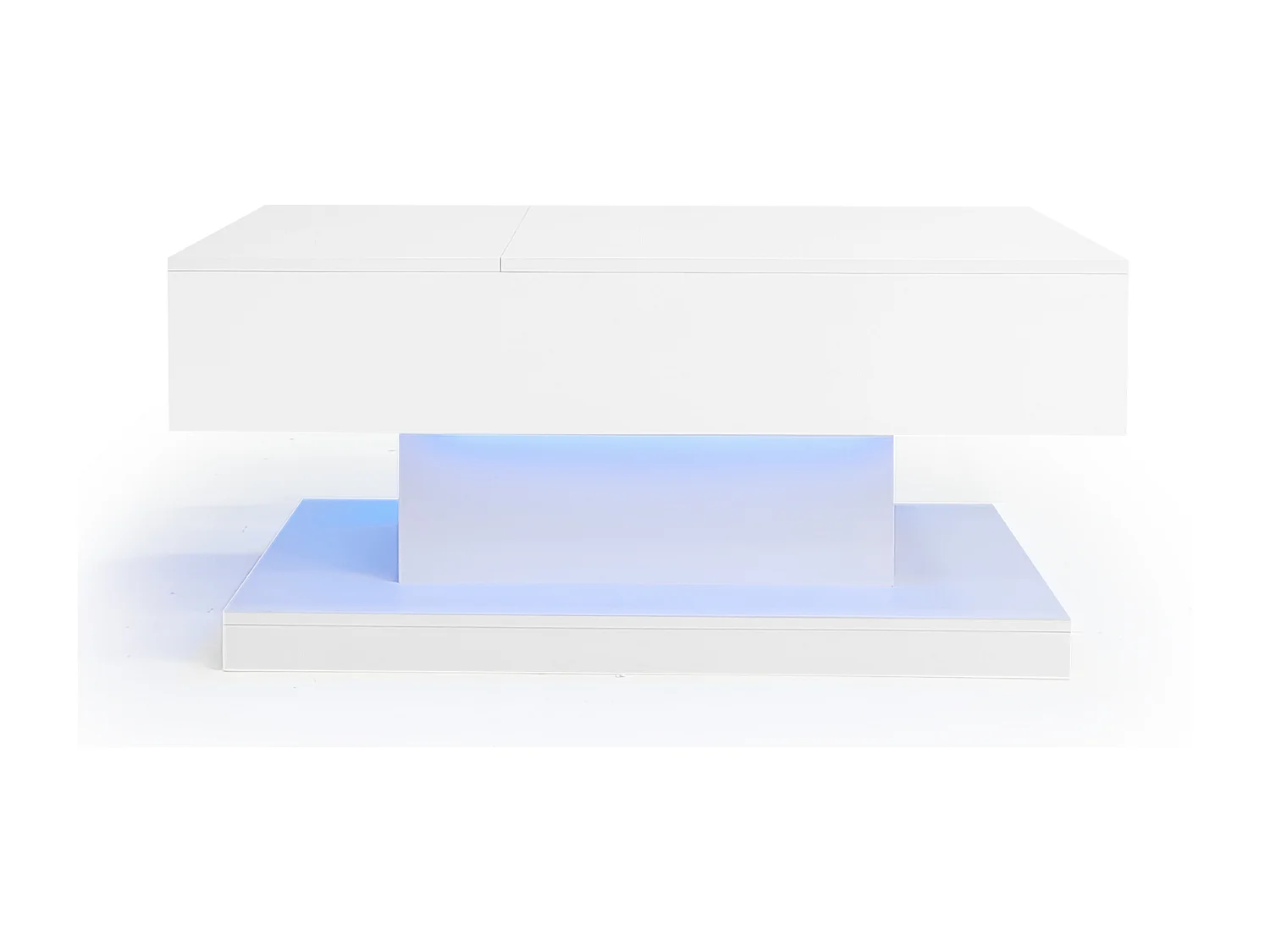 Tavolino LED con piano sollevabile, 4 cassetti, design moderno, bianco, (100x50x45 cm)