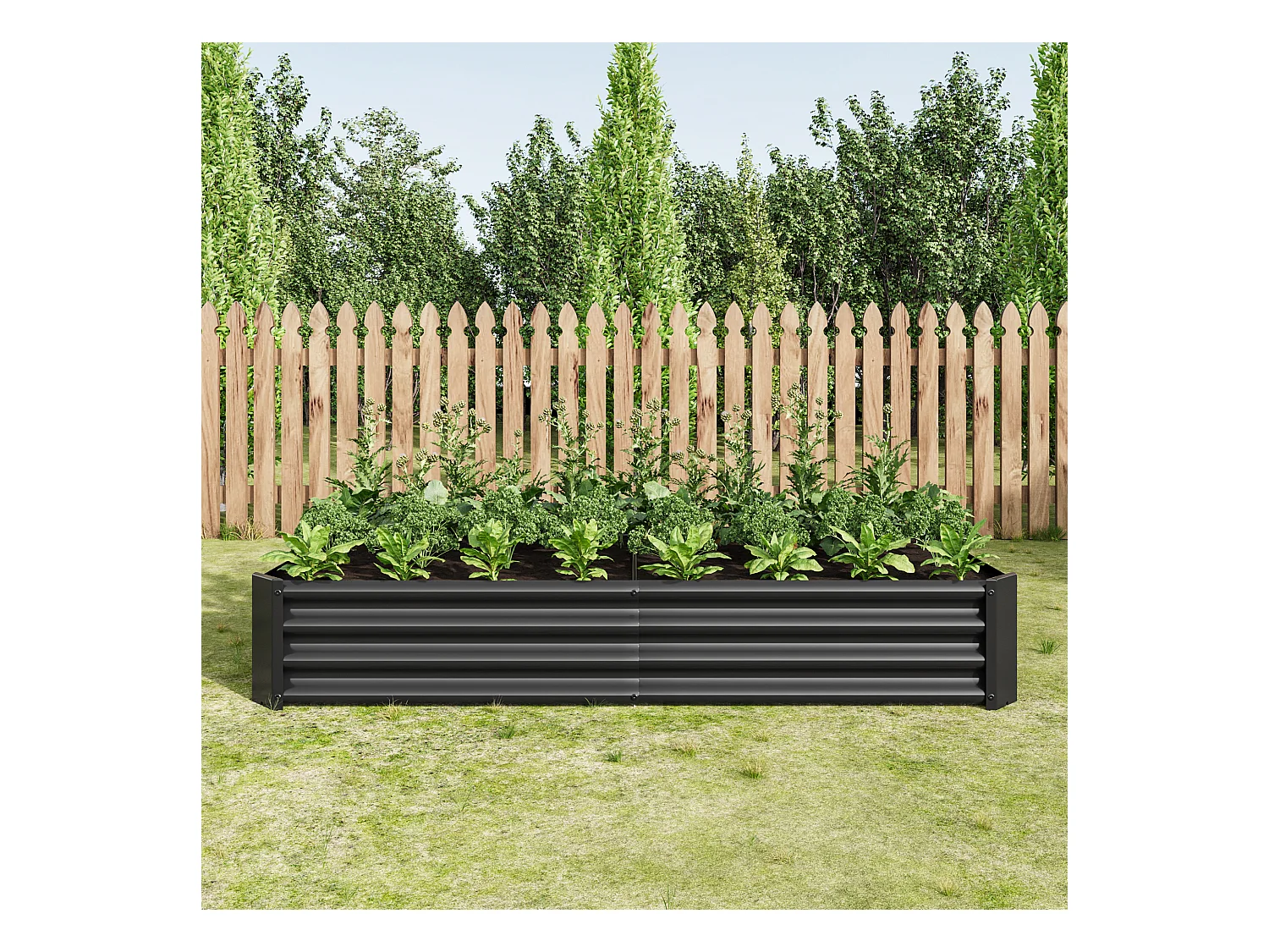 Jardinière en métal, robuste, acier galvanisé, sans fond, pour légumes et fleurs, noir (180x90x30 cm)