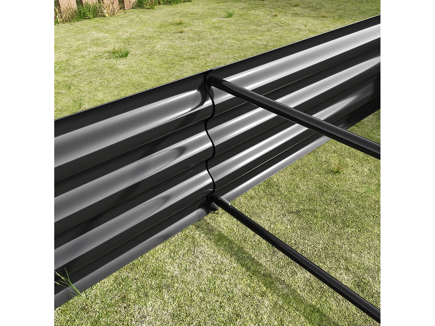 Jardinière en métal, robuste, acier galvanisé, sans fond, pour légumes et fleurs, noir (180x90x30 cm)