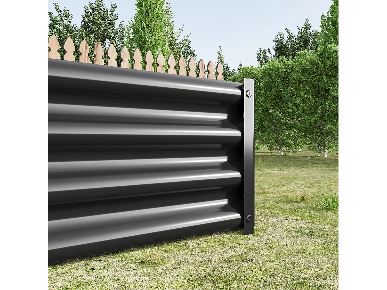 Jardinière en métal, robuste, acier galvanisé, sans fond, pour légumes et fleurs, noir (180x90x30 cm)