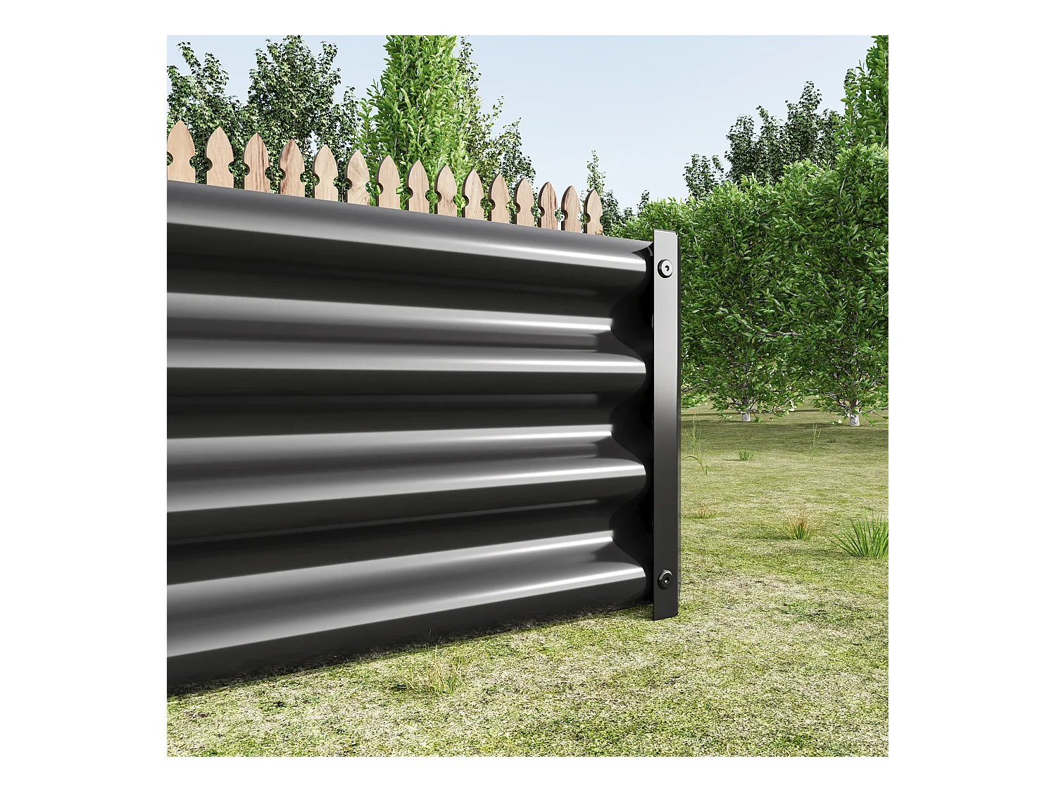 Jardinière en métal, robuste, acier galvanisé, sans fond, pour légumes et fleurs, noir (180x90x30 cm)