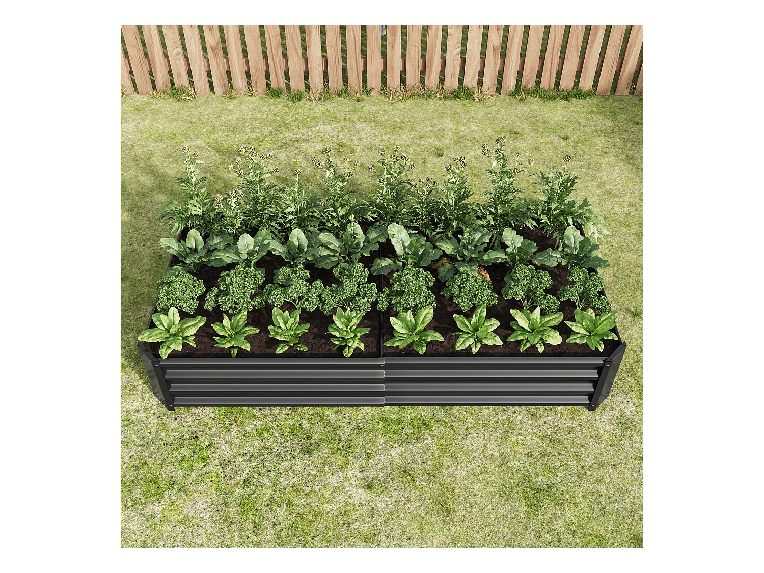 Jardinière en métal, robuste, acier galvanisé, sans fond, pour légumes et fleurs, noir (180x90x30 cm)