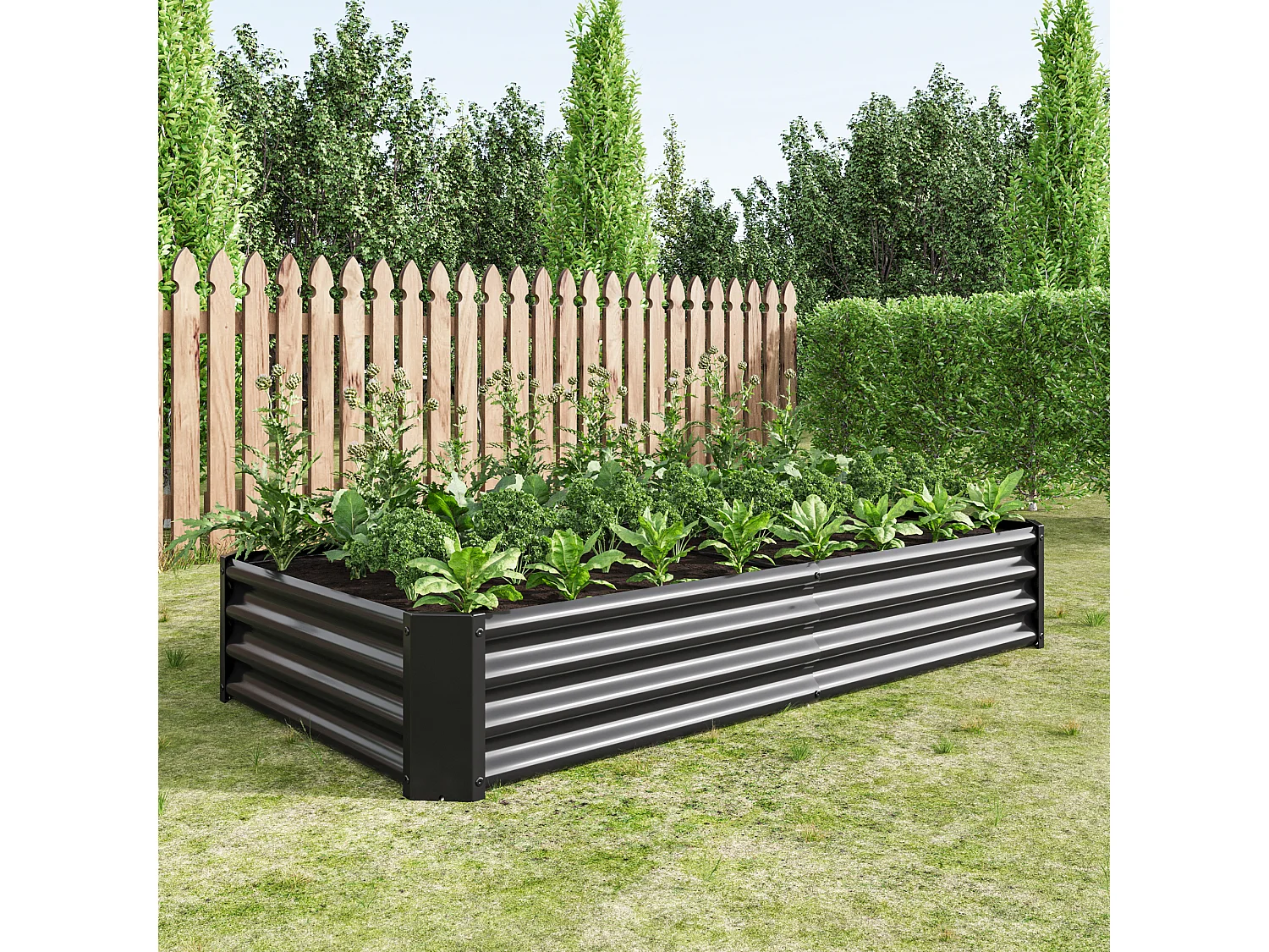 Jardinière en métal, robuste, acier galvanisé, sans fond, pour légumes et fleurs, noir (180x90x30 cm)