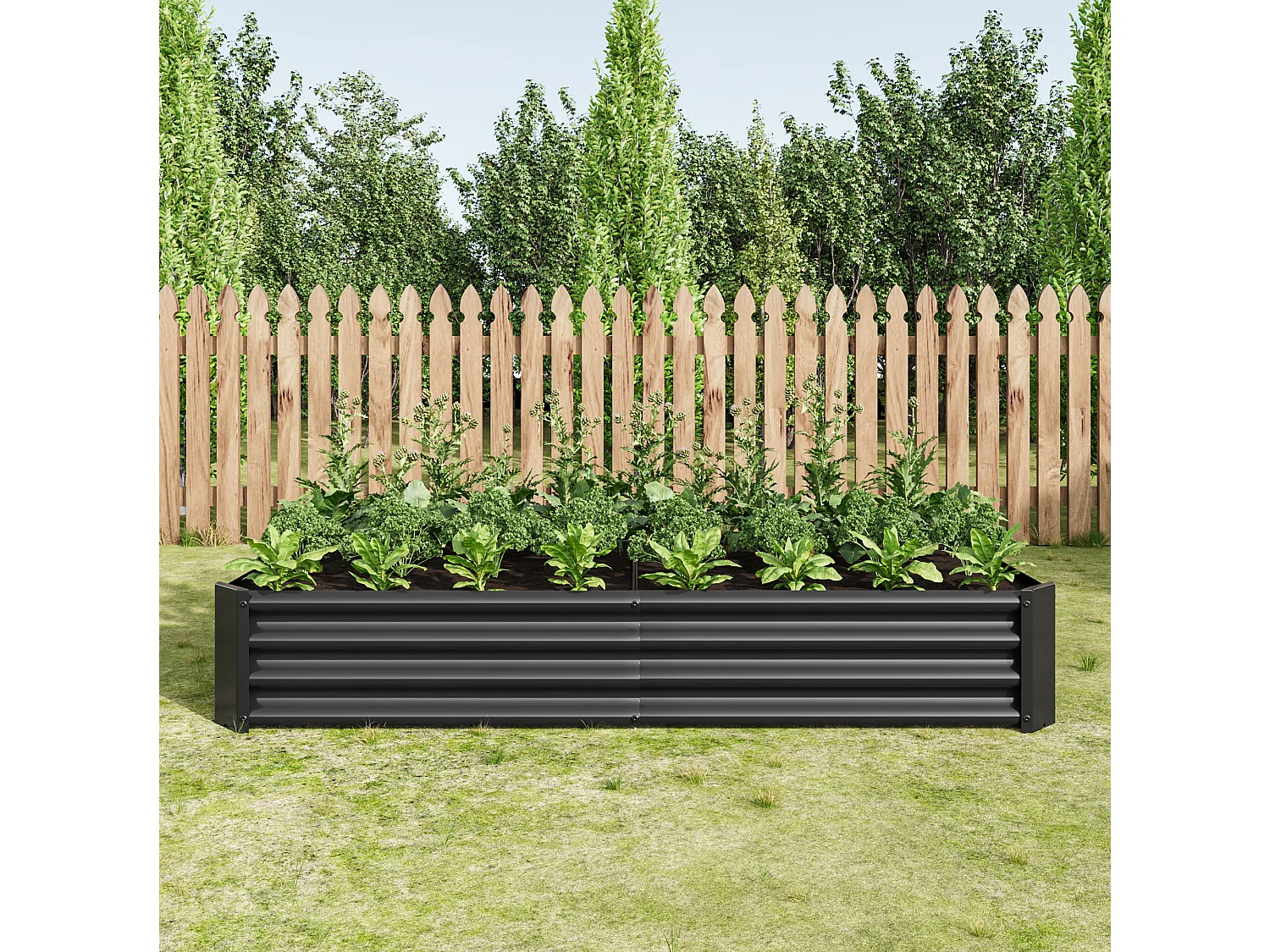 Jardinière en métal, robuste, acier galvanisé, sans fond, pour légumes et fleurs, noir (180x90x30 cm)