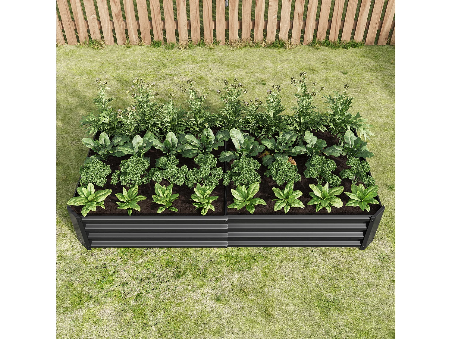 Jardinière en métal, robuste, acier galvanisé, sans fond, pour légumes et fleurs, noir (180x90x30 cm)