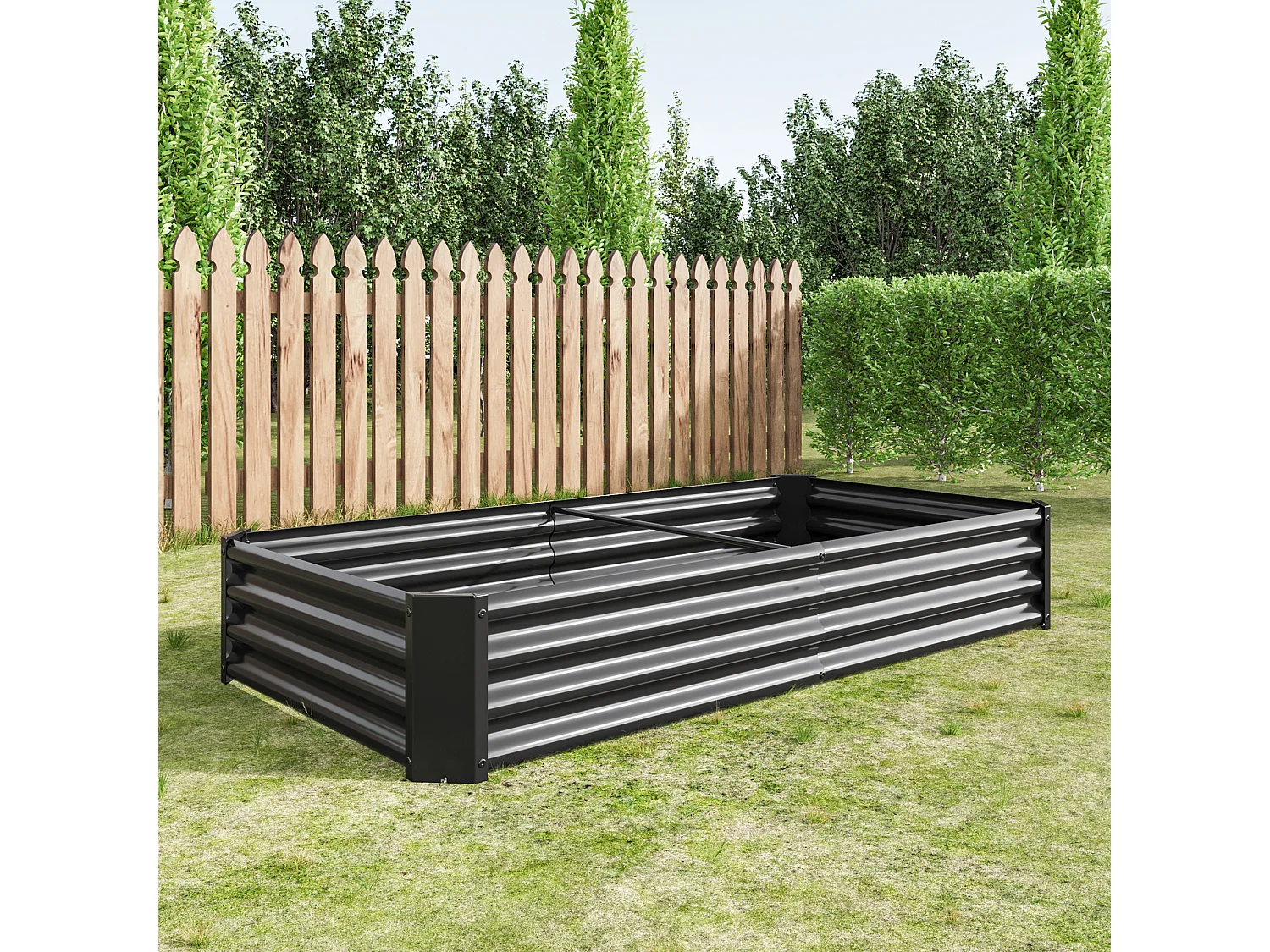 Jardinière en métal, robuste, acier galvanisé, sans fond, pour légumes et fleurs, noir (180x90x30 cm)