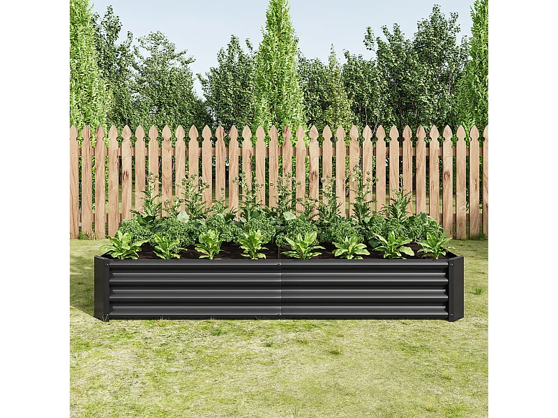 Jardinière en métal, robuste, acier galvanisé, sans fond, pour légumes et fleurs, noir (180x90x30 cm)