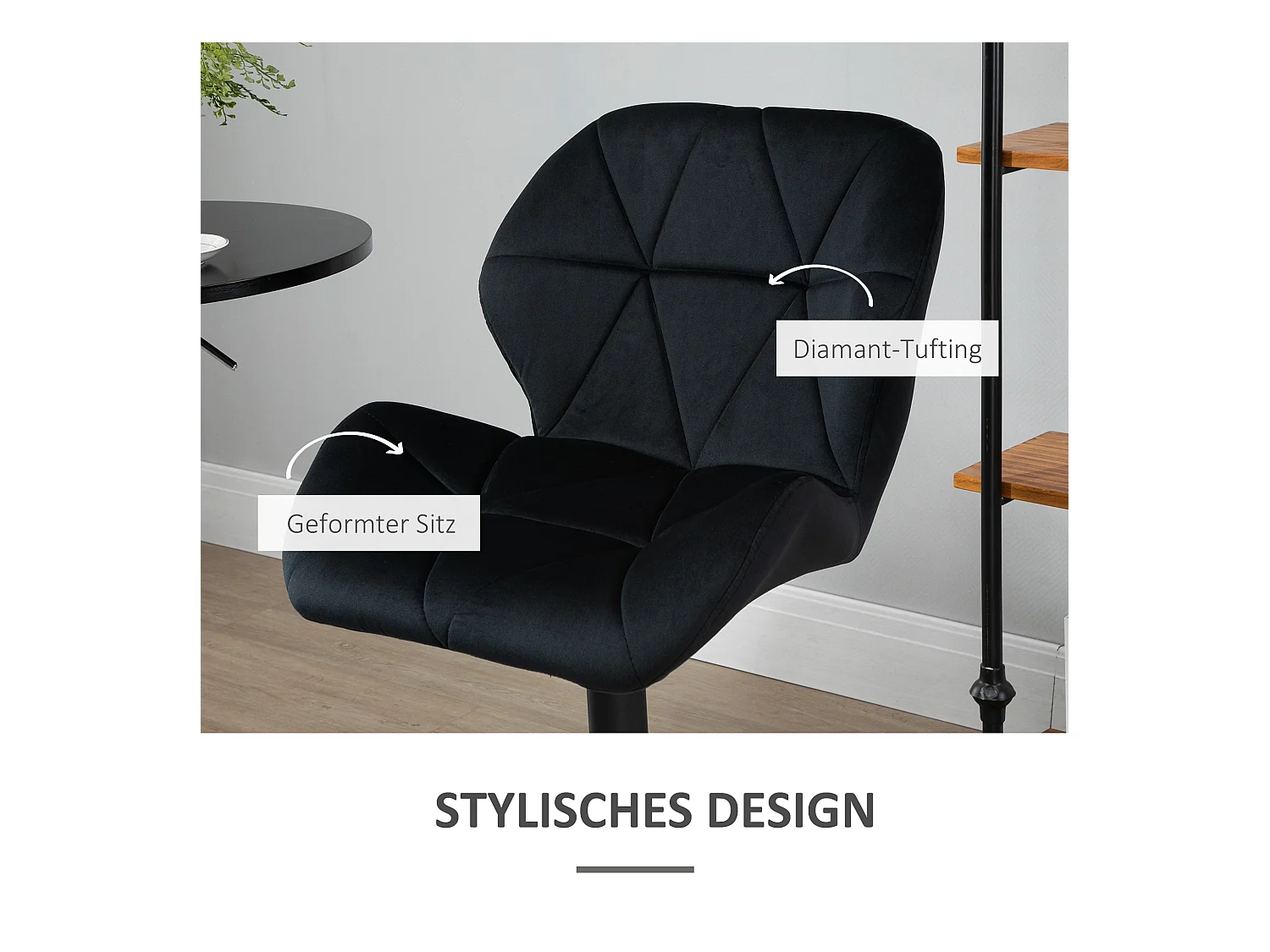 Set van 2 draaibare barkrukken, verstelbare hoogte, schuine rugleuning, zwart fluweel (51,5 x 57,5 x 93-114,5 cm)