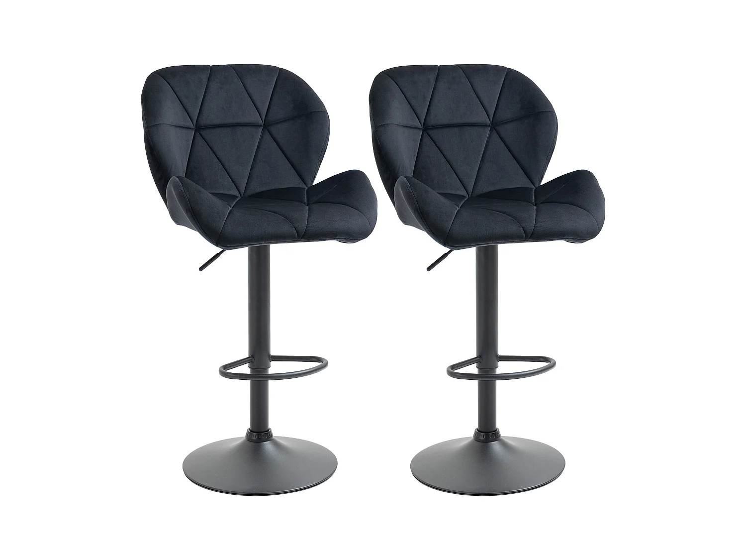 Juego de 2 taburetes de bar giratorios, altura ajustable, respaldo inclinado, terciopelo negro (51,5 x 57,5 x 93-114,5 cm)