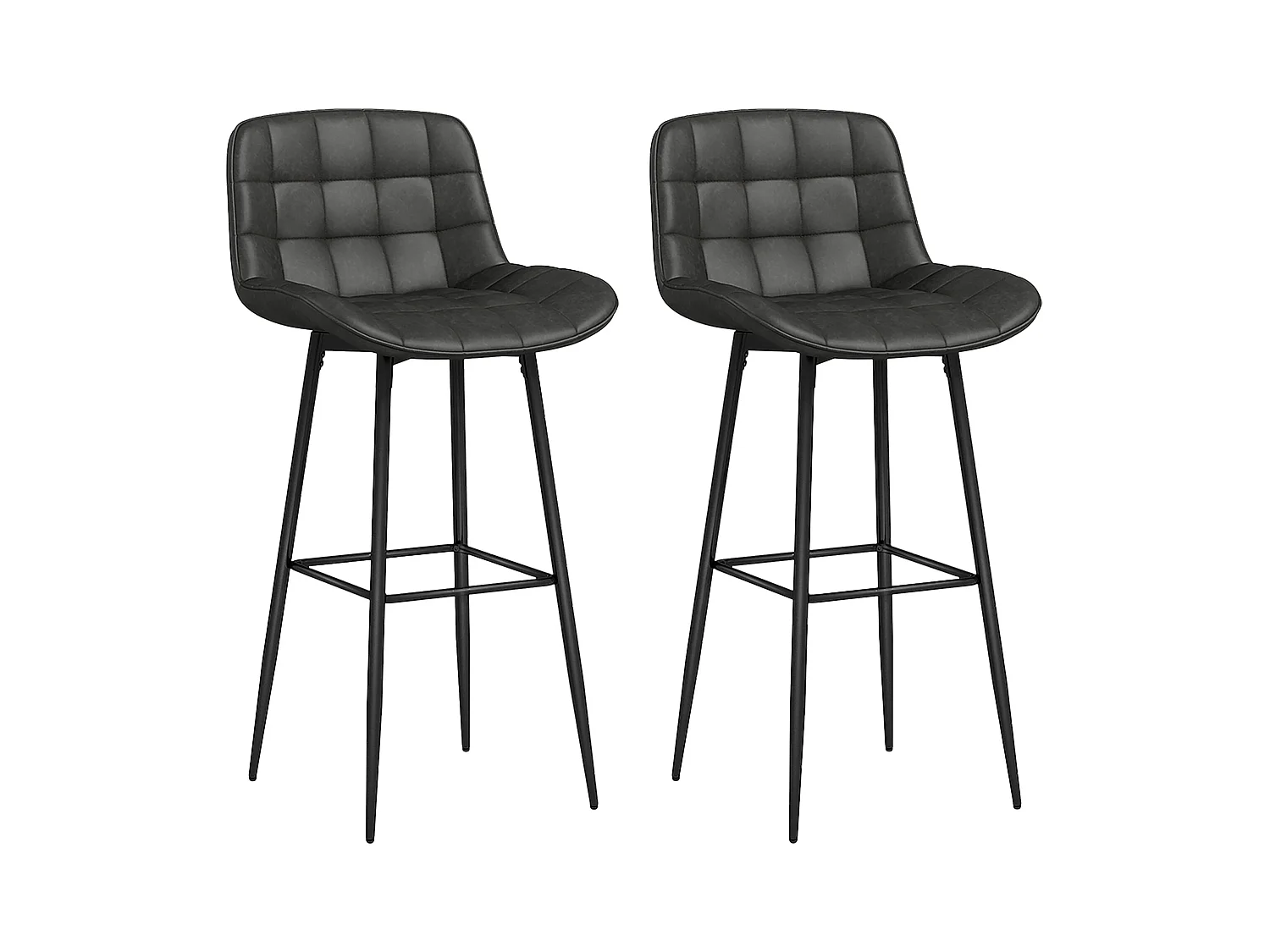 2 Chaises de bar avec dossier, pivotantes et avec repose-pieds, en cuir synthétique, gris (48.5x48x98 cm)
