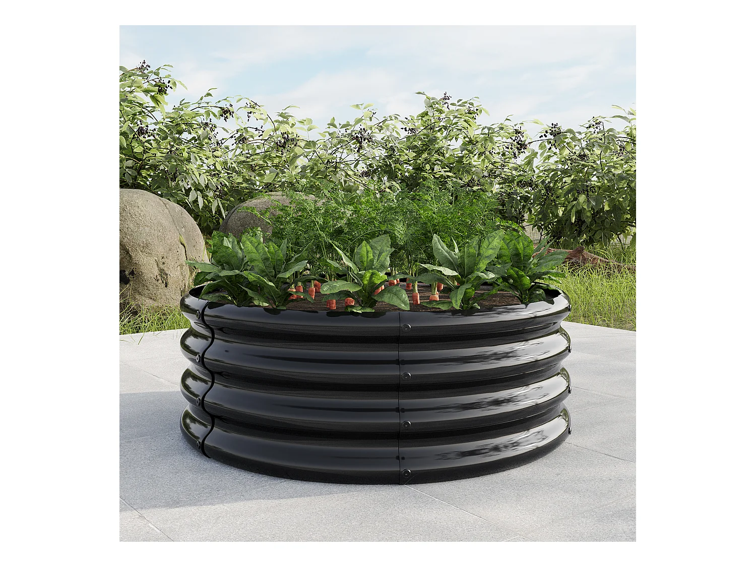 Jardinera metálica redonda, de acero galvanizado, sin fondo, para hortalizas y flores, color verde (120x60x30 cm)