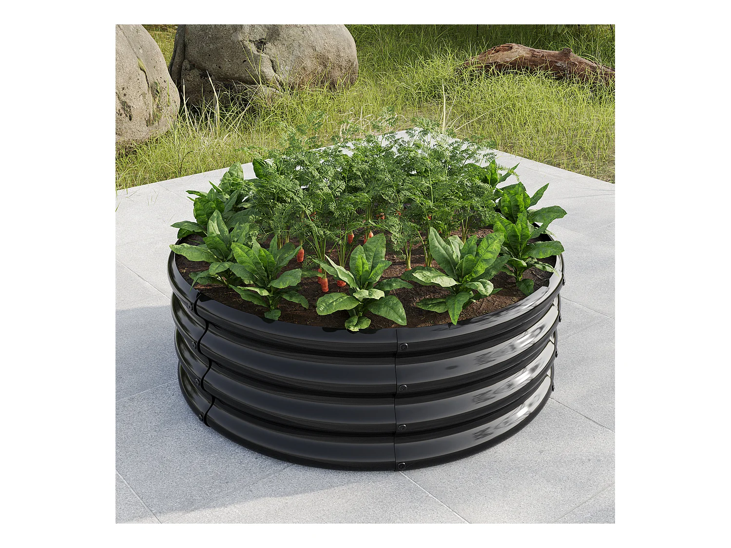 Jardinière ronde en métal, acier galvanisé, sans fond, pour légumes et fleurs, vert (120x60x30 cm)