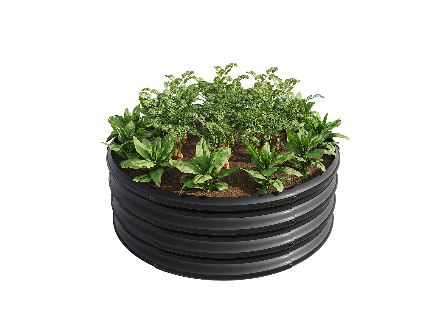 Jardinière ronde en métal, acier galvanisé, sans fond, pour légumes et fleurs, vert (120x60x30 cm)