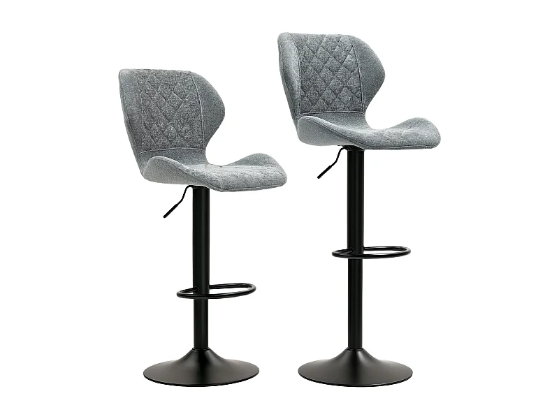 Tabouret de bar avec dossier, réglable en hauteur, tissu chenille, pieds en métal, gris foncé (51.5x48x112 cm)