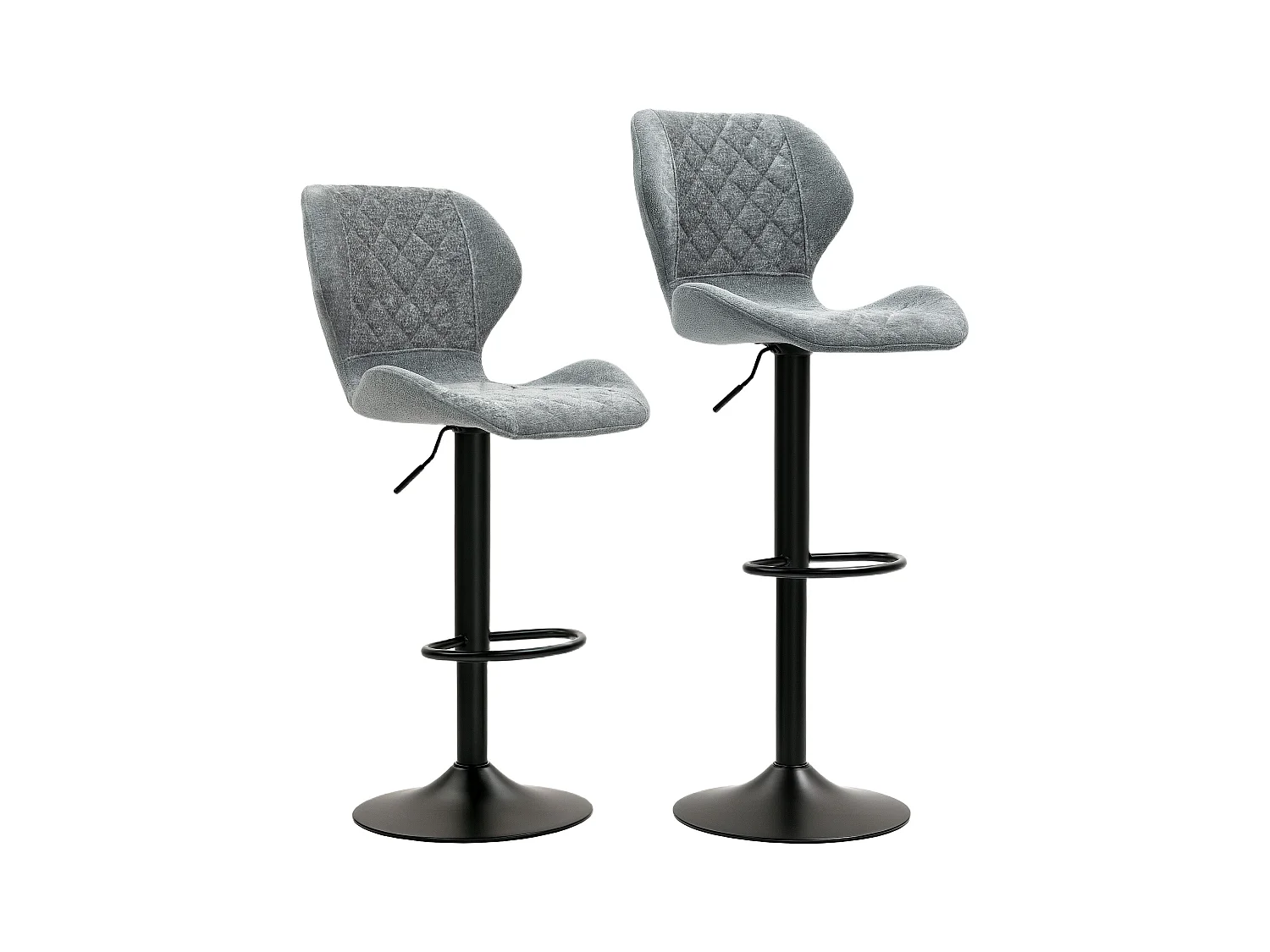 Tabouret de bar avec dossier, réglable en hauteur, tissu chenille, pieds en métal, gris foncé (51.5x48x112 cm)