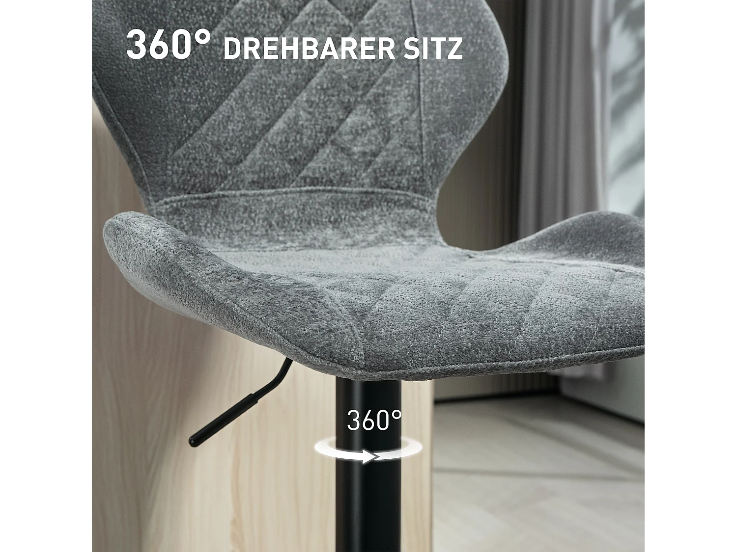 Tabouret de bar avec dossier, réglable en hauteur, tissu chenille, pieds en métal, gris foncé (51.5x48x112 cm)