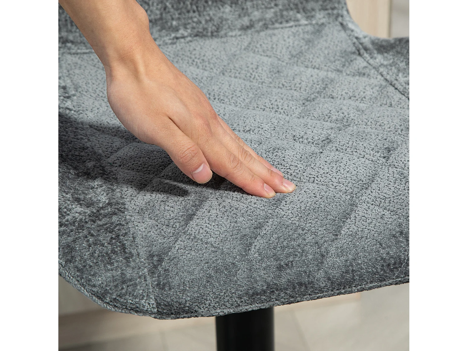 Tabouret de bar avec dossier, réglable en hauteur, tissu chenille, pieds en métal, gris foncé (51.5x48x112 cm)