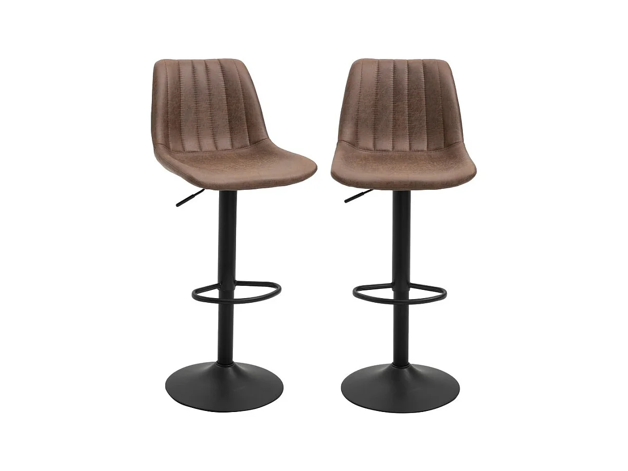 Set van 2 verstelbare barkrukken, hoge rugleuning en voetensteun, bruin imitatieleer (43x46,5x89-110cm)