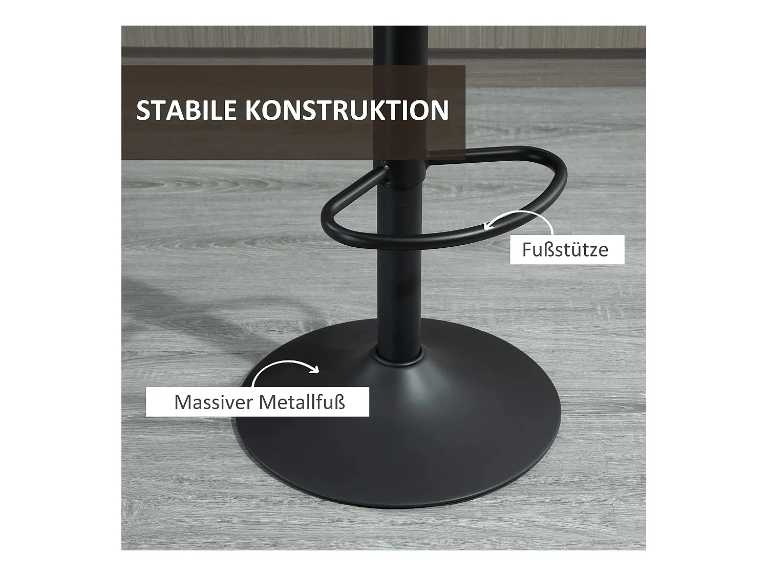 Set van 2 verstelbare barkrukken, hoge rugleuning en voetensteun, bruin imitatieleer (43x46,5x89-110cm)