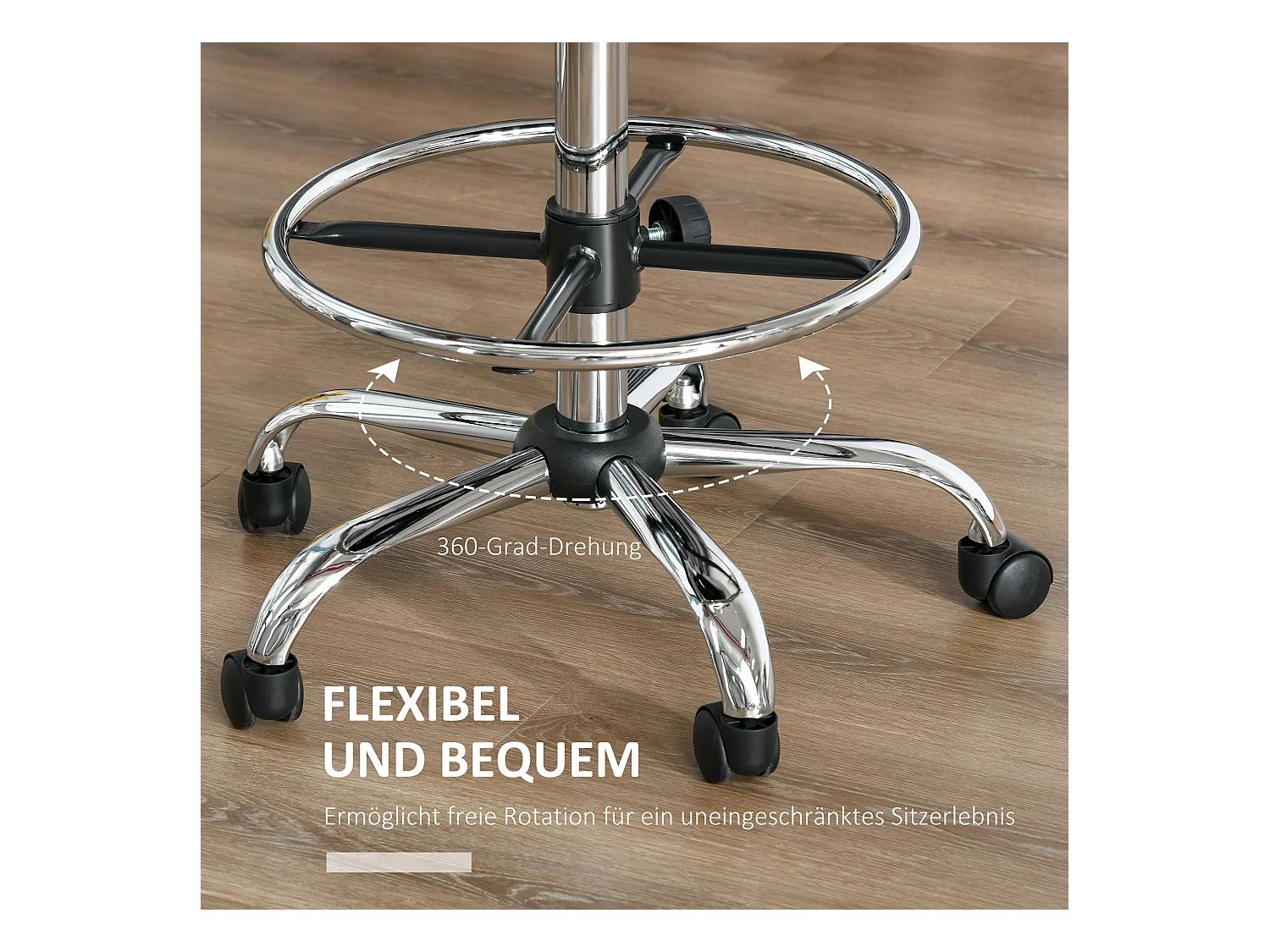 Draaibare barkruk met rugleuning, in hoogte verstelbaar, beige PU-stof, stalen frame (56x57x104-127 cm)