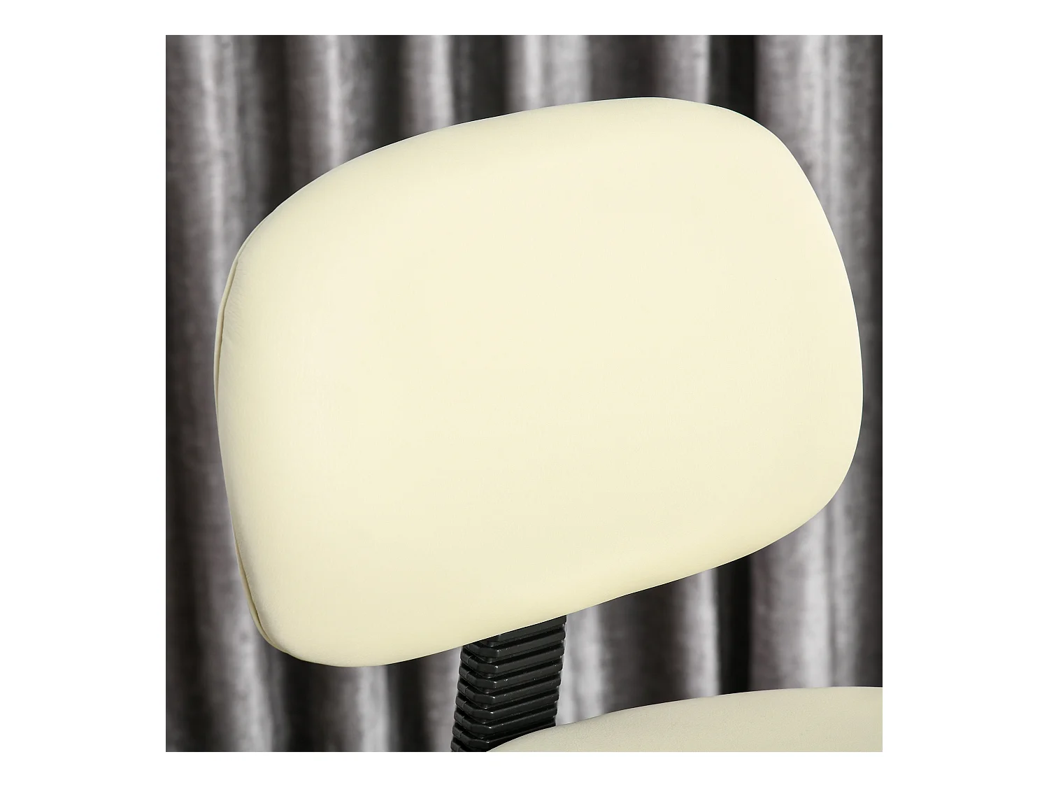 Draaibare barkruk met rugleuning, in hoogte verstelbaar, beige PU-stof, stalen frame (56x57x104-127 cm)