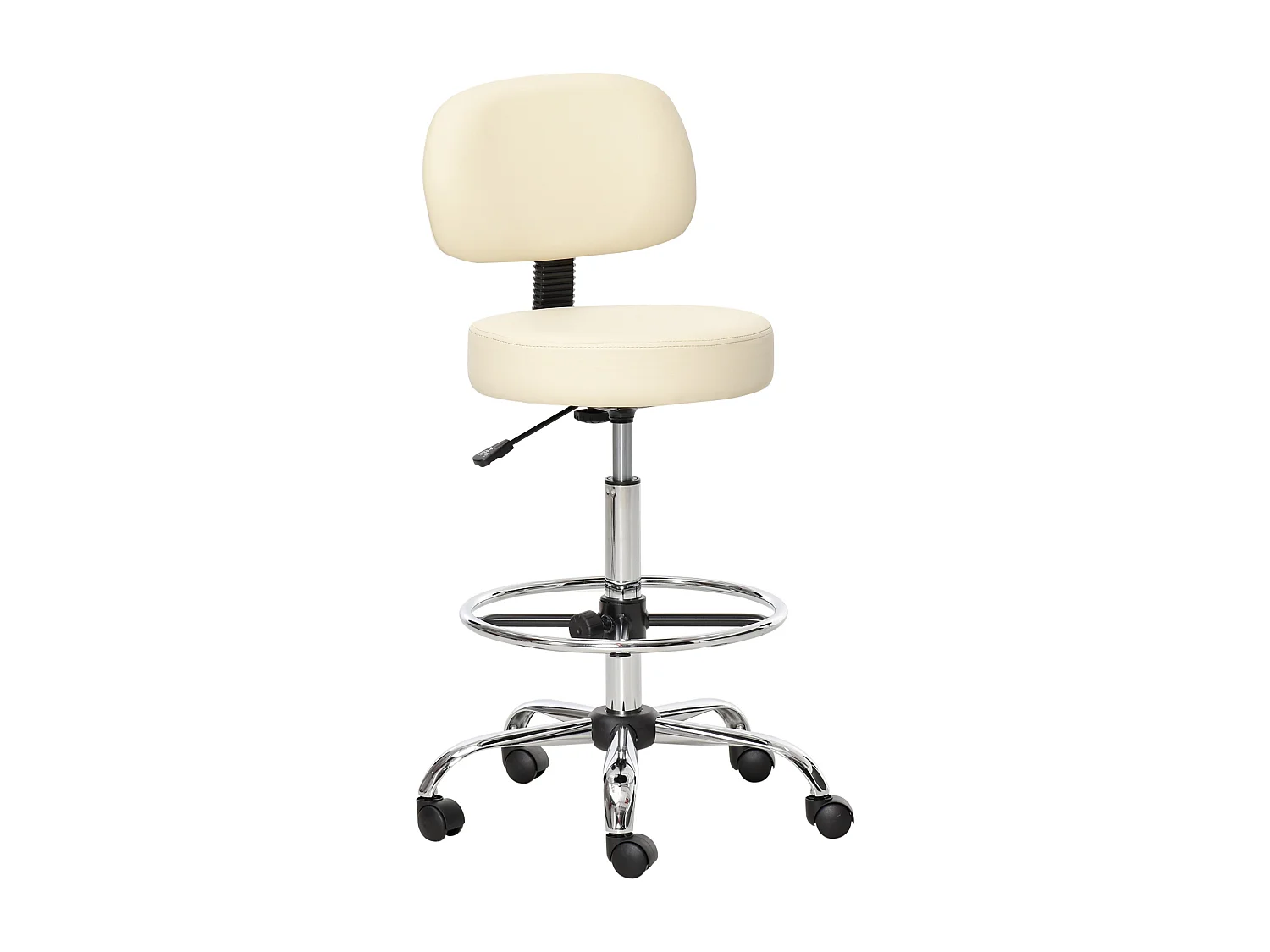 Tabouret de Bar Pivotant avec Dossier, Réglable en Hauteur, Tissu PU Beige, Structure en Acier (56x57x104-127 cm)