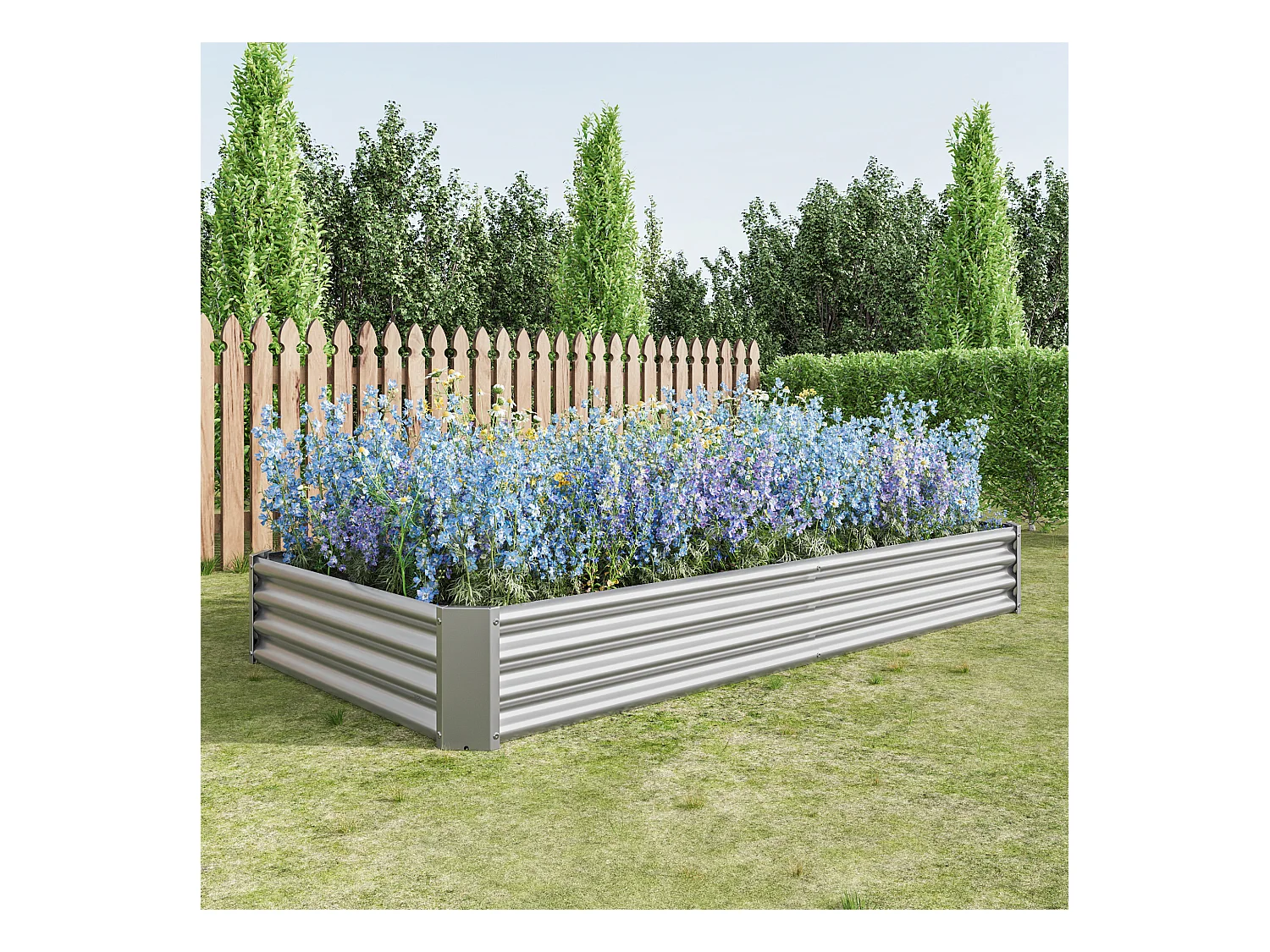 Jardinière en métal, robuste, acier galvanisé, sans fond, pour légumes et fleurs, noir (232x113.5x30 cm)